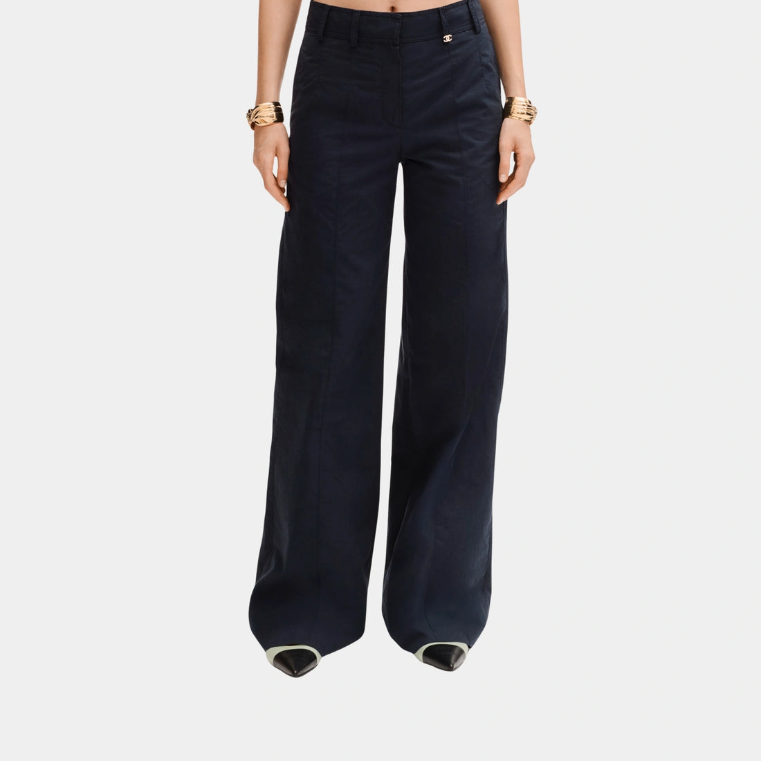 Chanel Navy Blue Trousers in Cotton, Front