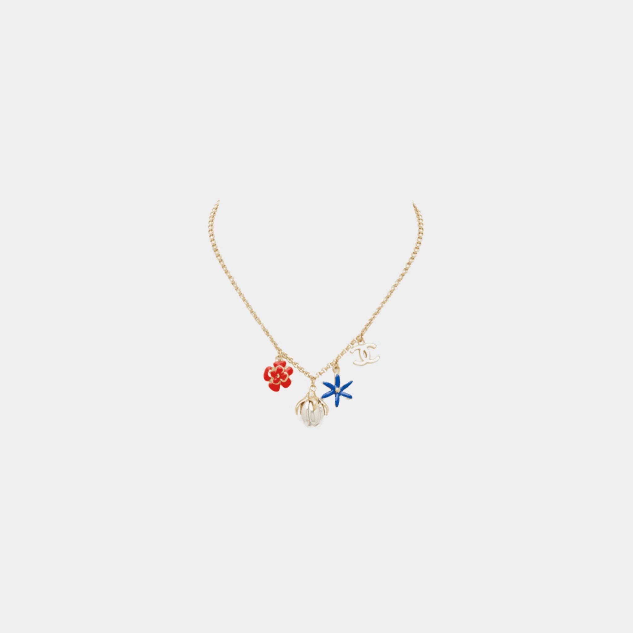 Chanel Necklace Metal & Resin Golden Silvery & Multicolour, Front