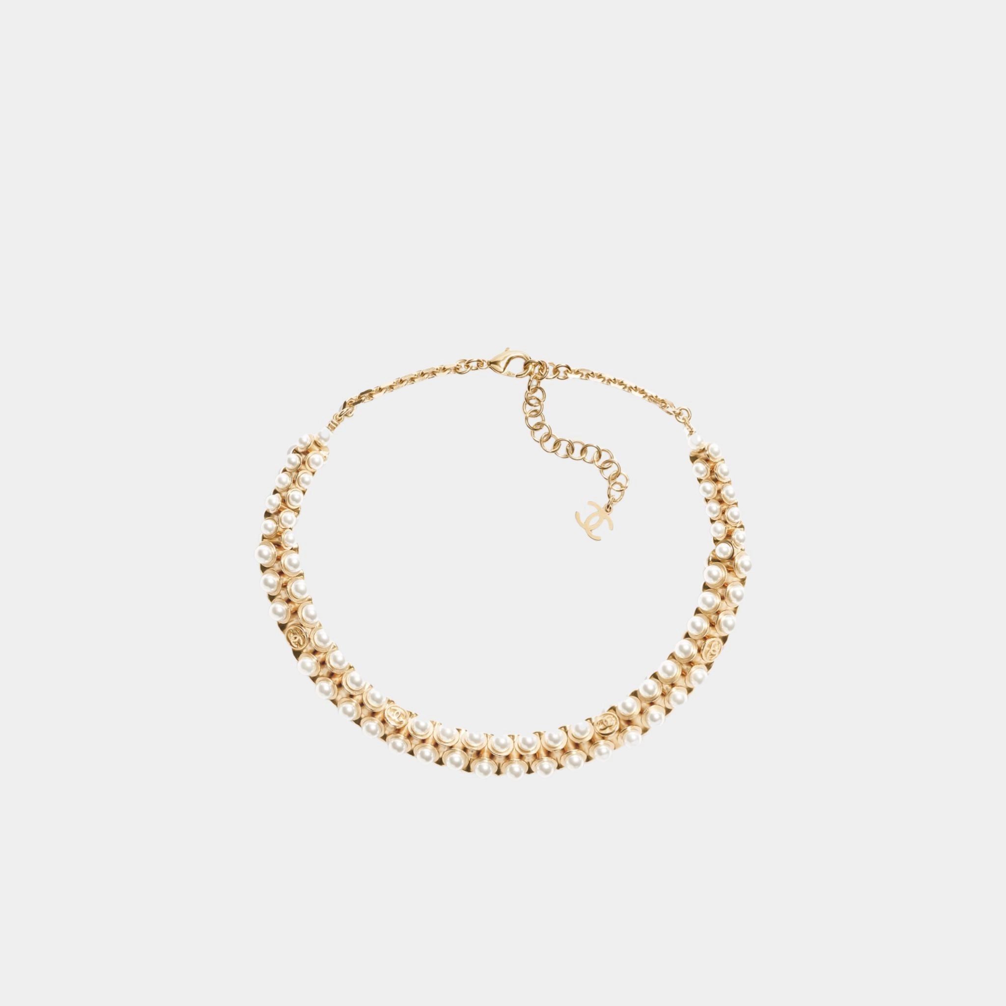 Chanel Necklace With Metal & Glass Pearls