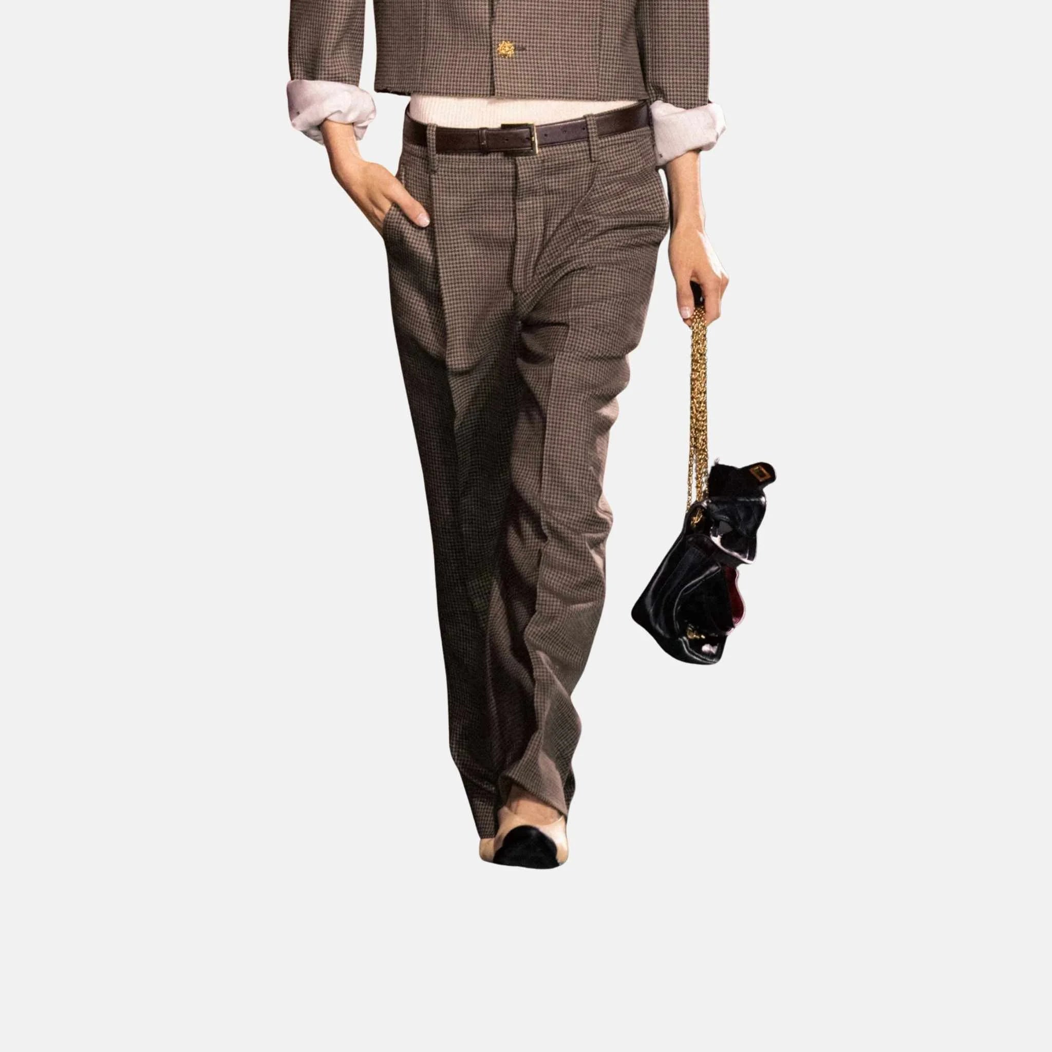 Pants in Woolen Cloth Brown and Ecru