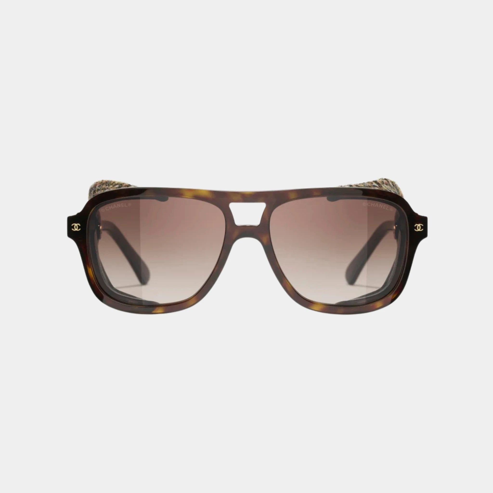 Chanel Pilot Glasses in Acetate Tweed and Leather