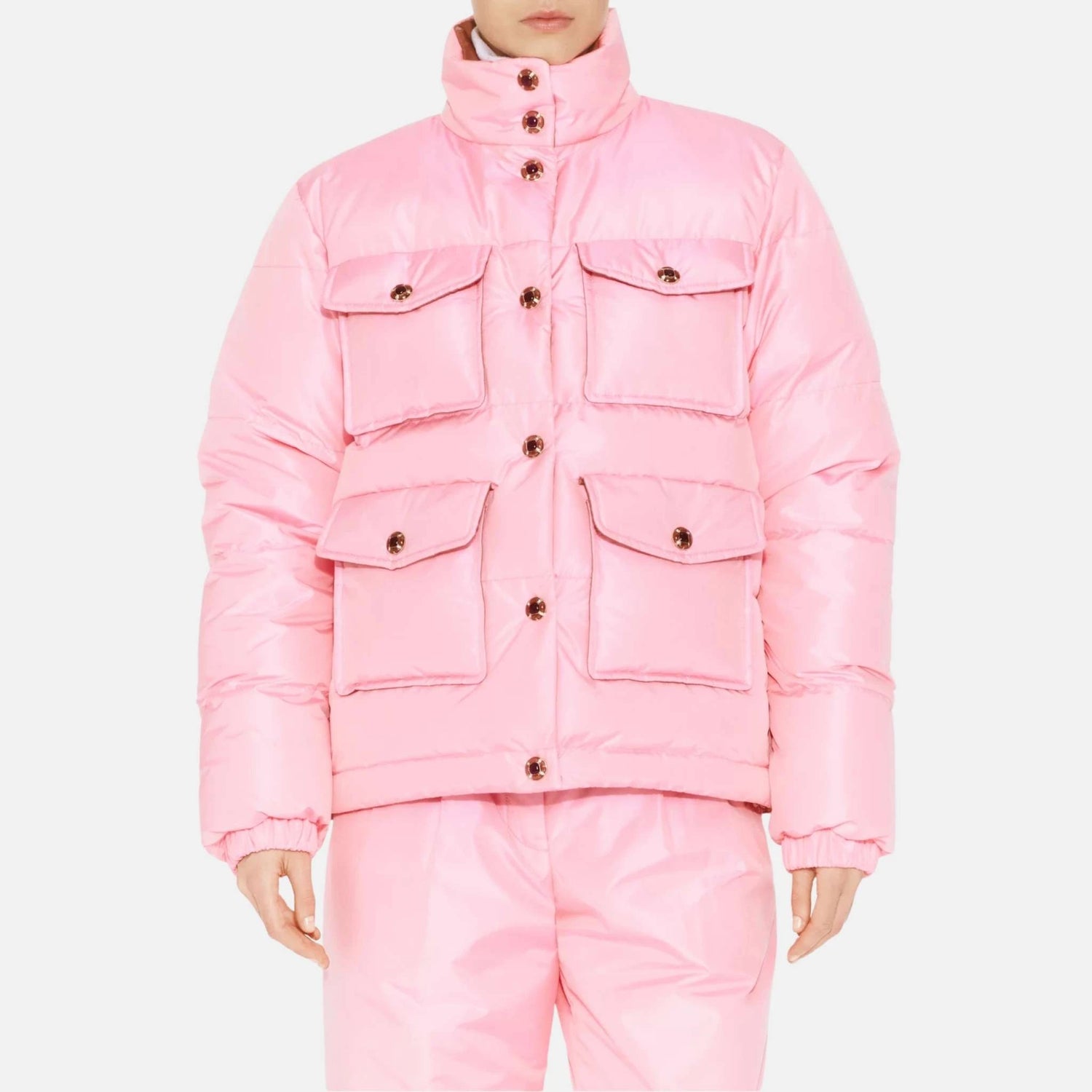 Chanel Puffer Coat Silk Pink