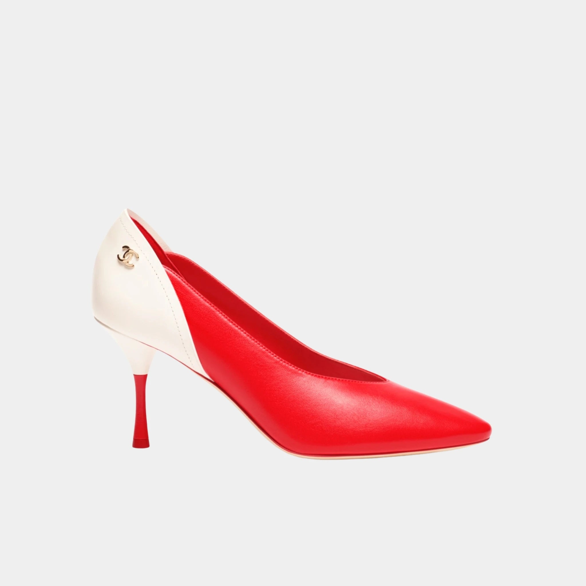 Chanel Pumps in Lambskin & Calfskin, Red White, Side