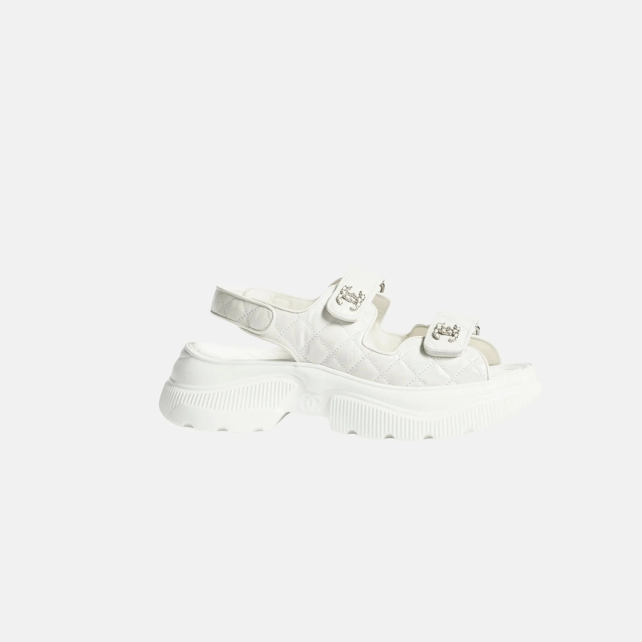 Chanel Sandals in Shiny Calfskin, White, Front
