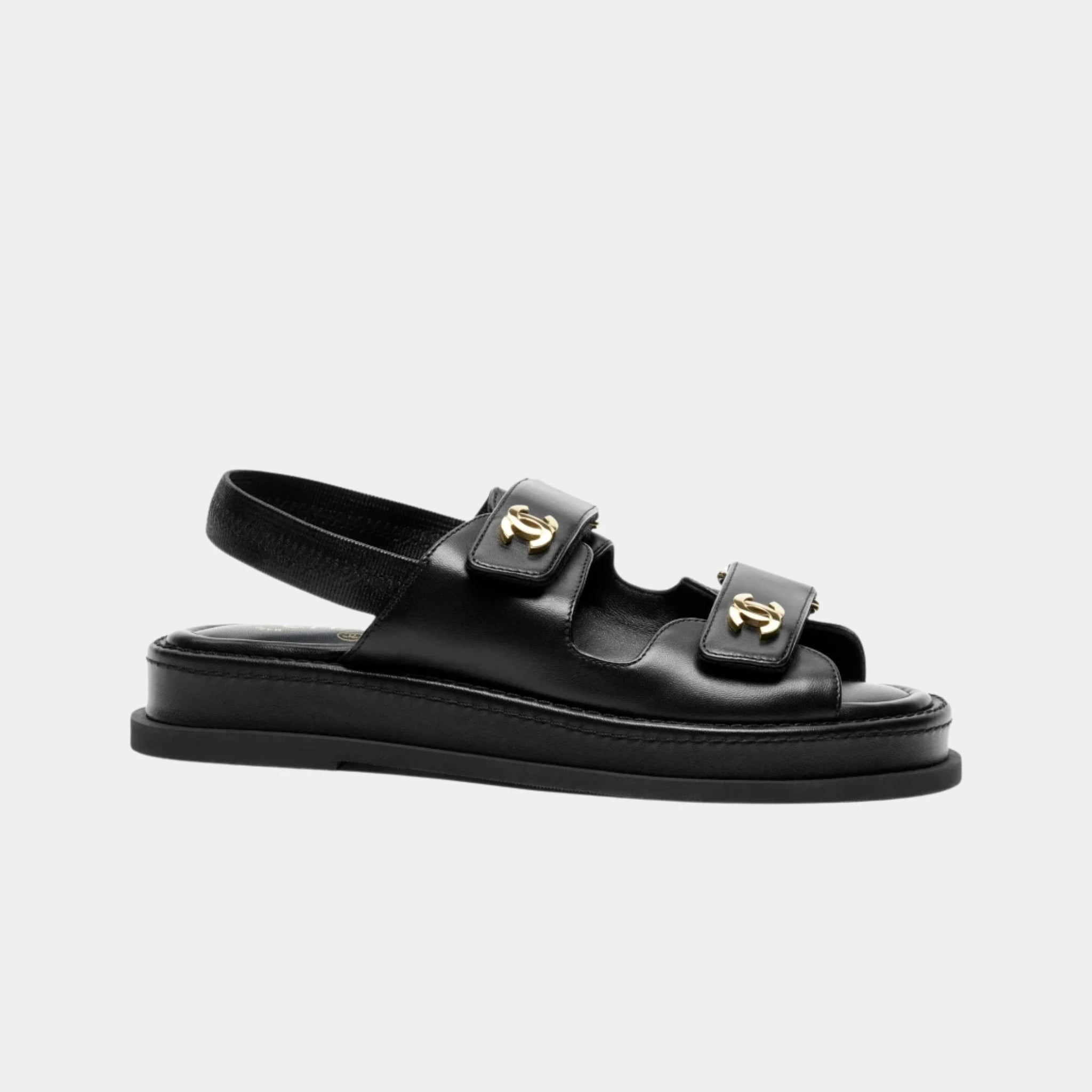 Chanel Chanel Sandals in Lambskin Black, Side