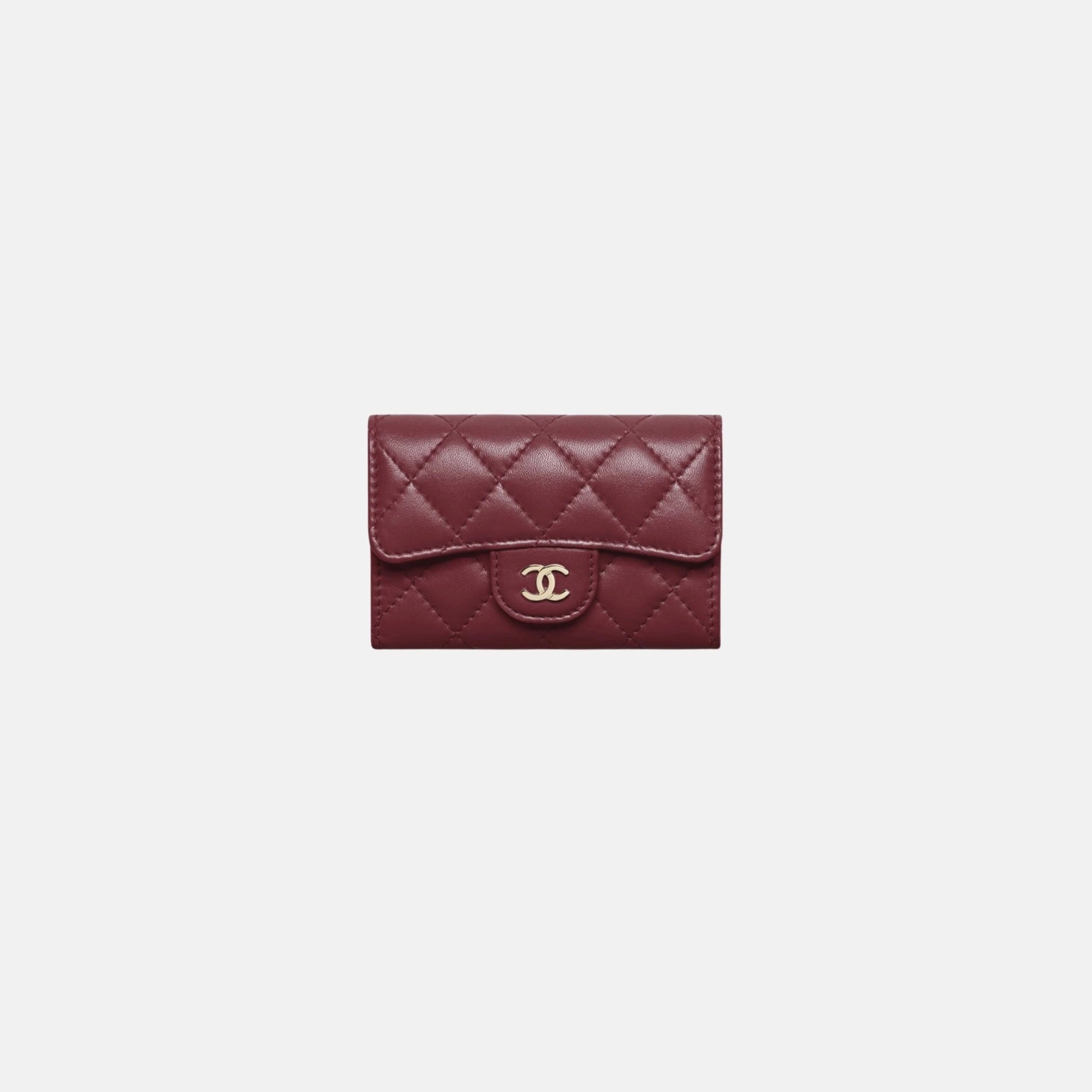 Chanel Shiny Classic Card Holder, Dark Burgundy, Lambskin , Gold Tone Metal