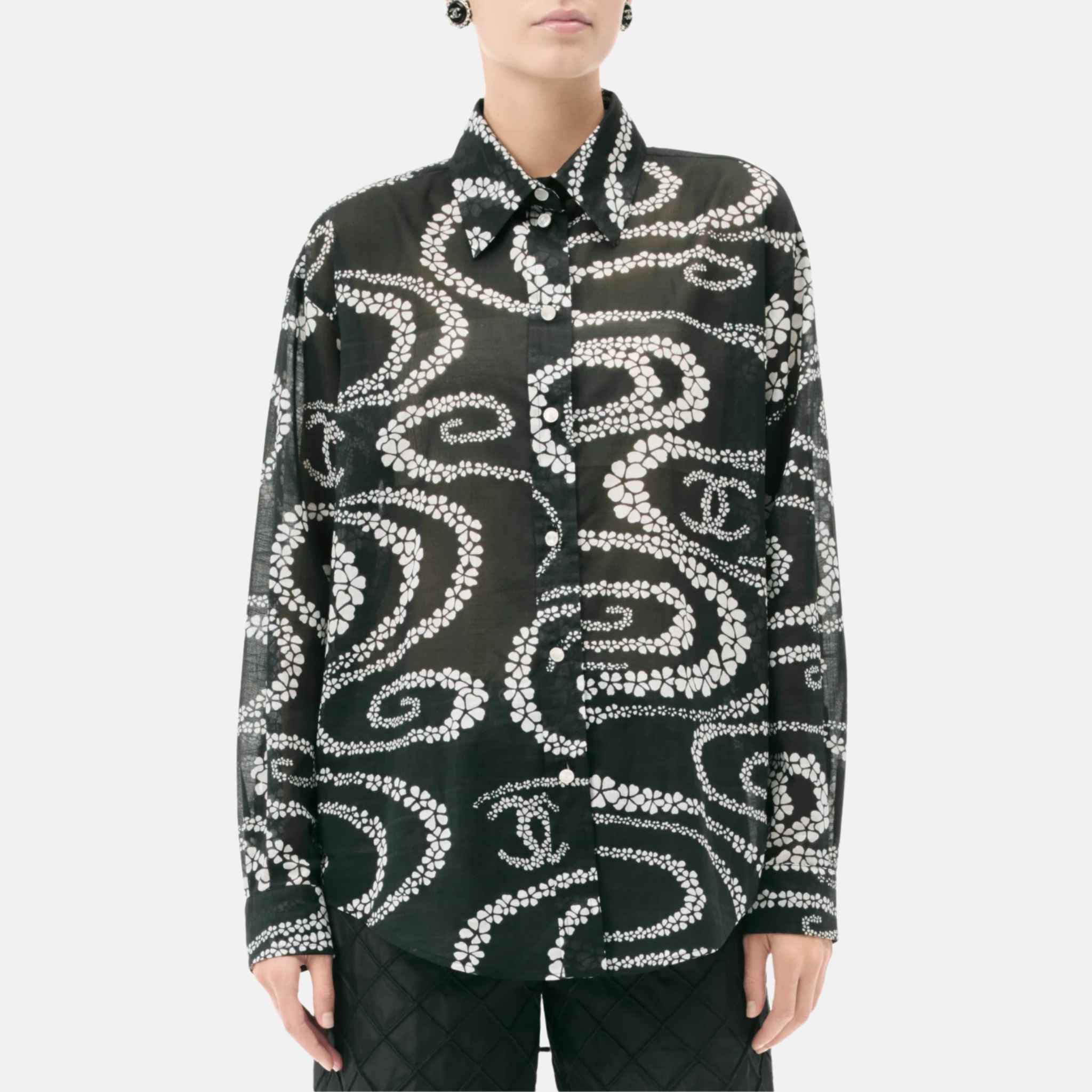 Chanel Shirt In Printed Cotton Voile Coco Beach Collection, Front