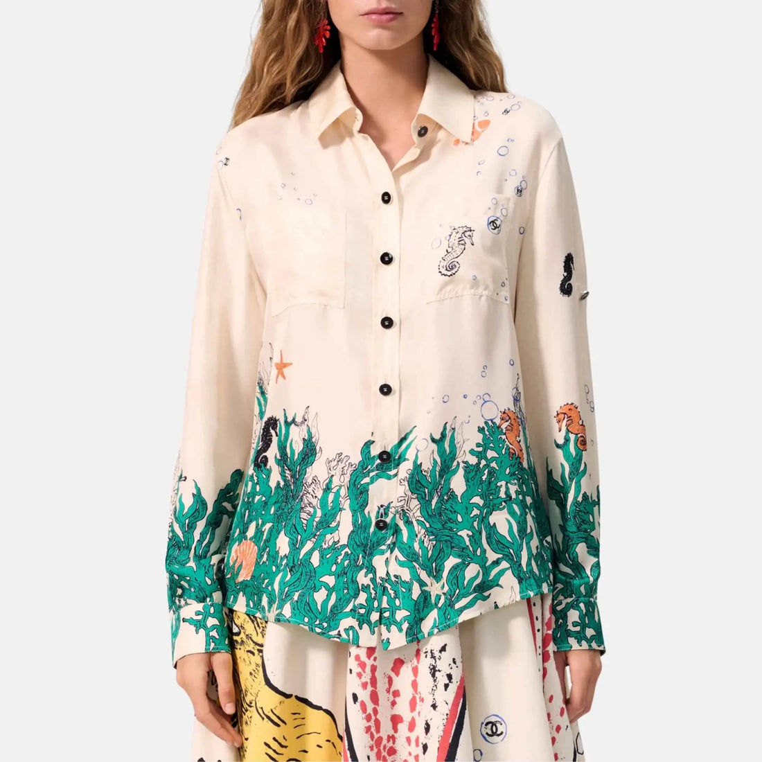 Chanel Shirt Silk Ecru and Green