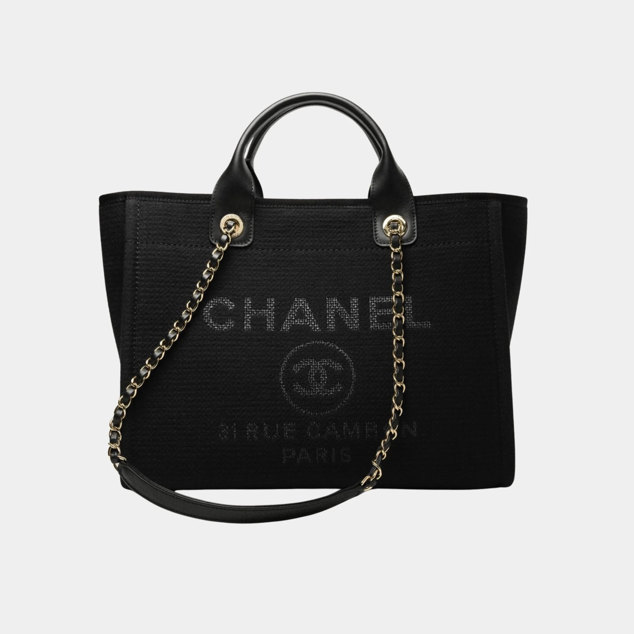 Shopping Bag in Canvas & Gold-Tone Metal