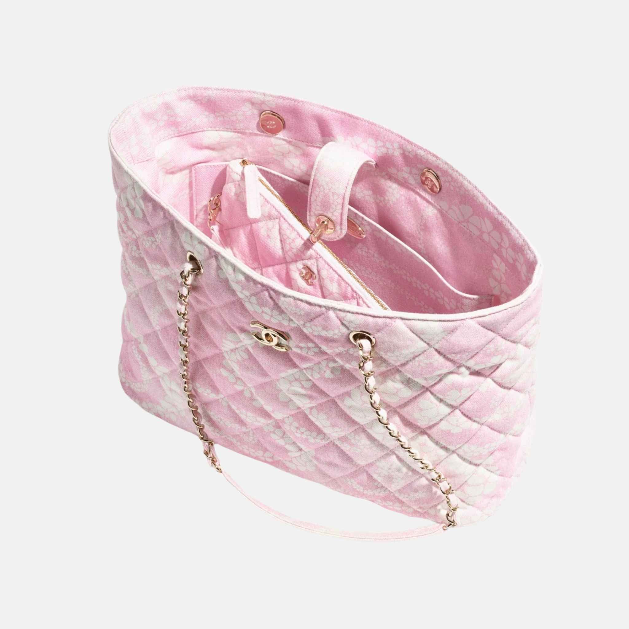 Chanel Shopping Bag In Printed Denim From Coco Beach Collection, Pink, Inside