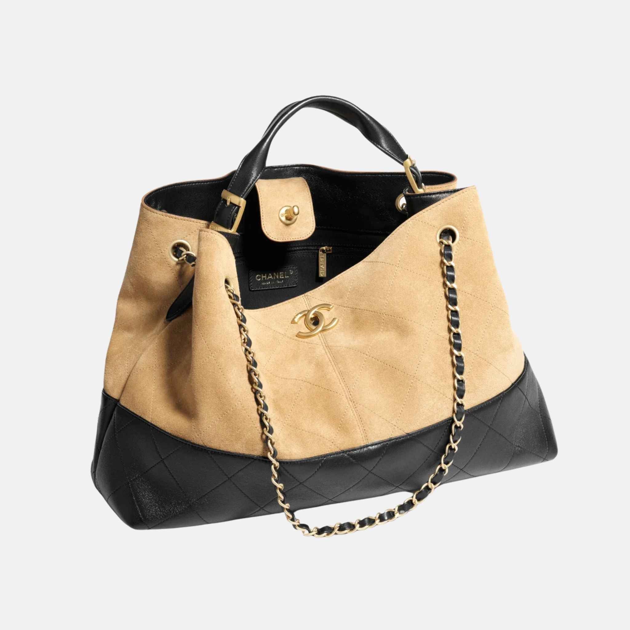 Chanel Shopping Bag In Suede Calfskin Lambskin And Gold Tone Metal, Inside