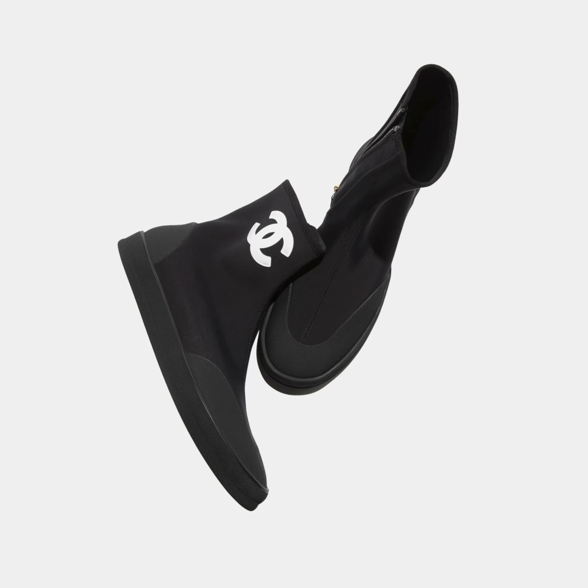 Chanel Short Boots in Mixed Fibers & Rubber, Black, White, Top