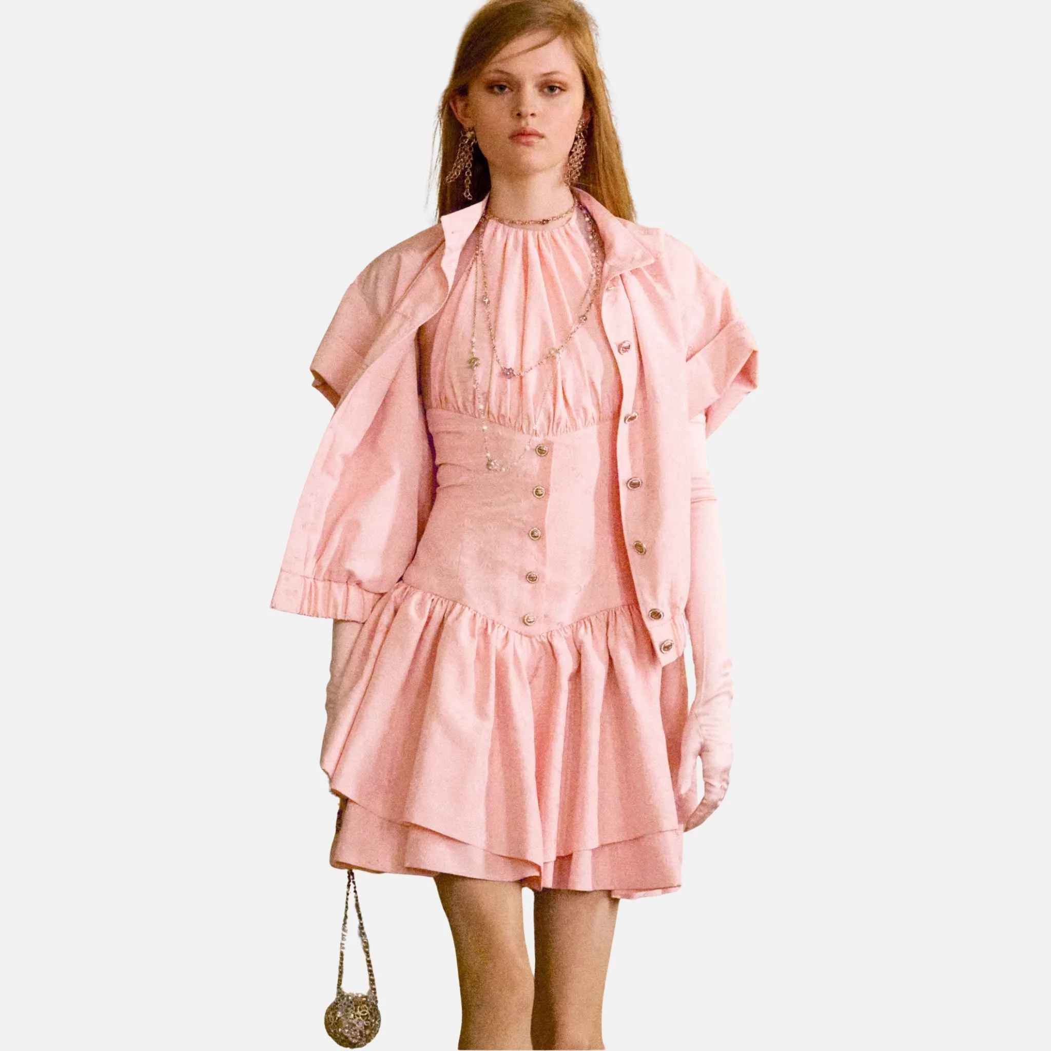 Chanel Short Dress in Silk Taffeta Light Pink