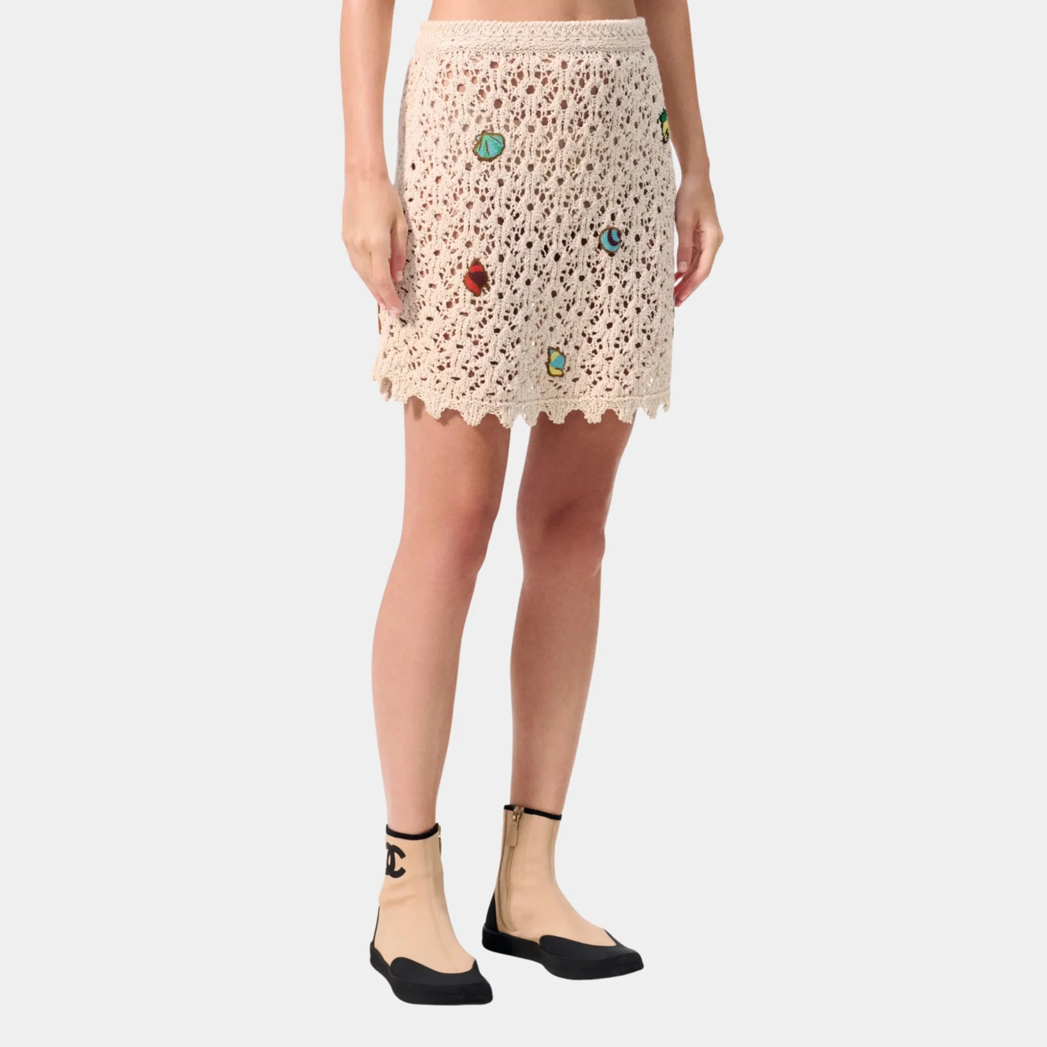 Chanel Short Skirt in Light Beige Cotton & Silk, Front