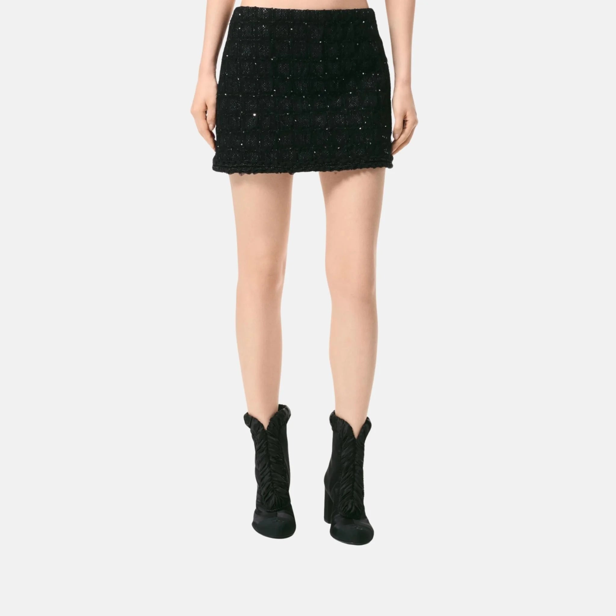 Chanel Short Skirt Sequin Embroidered Iridescent Woollen Tweed