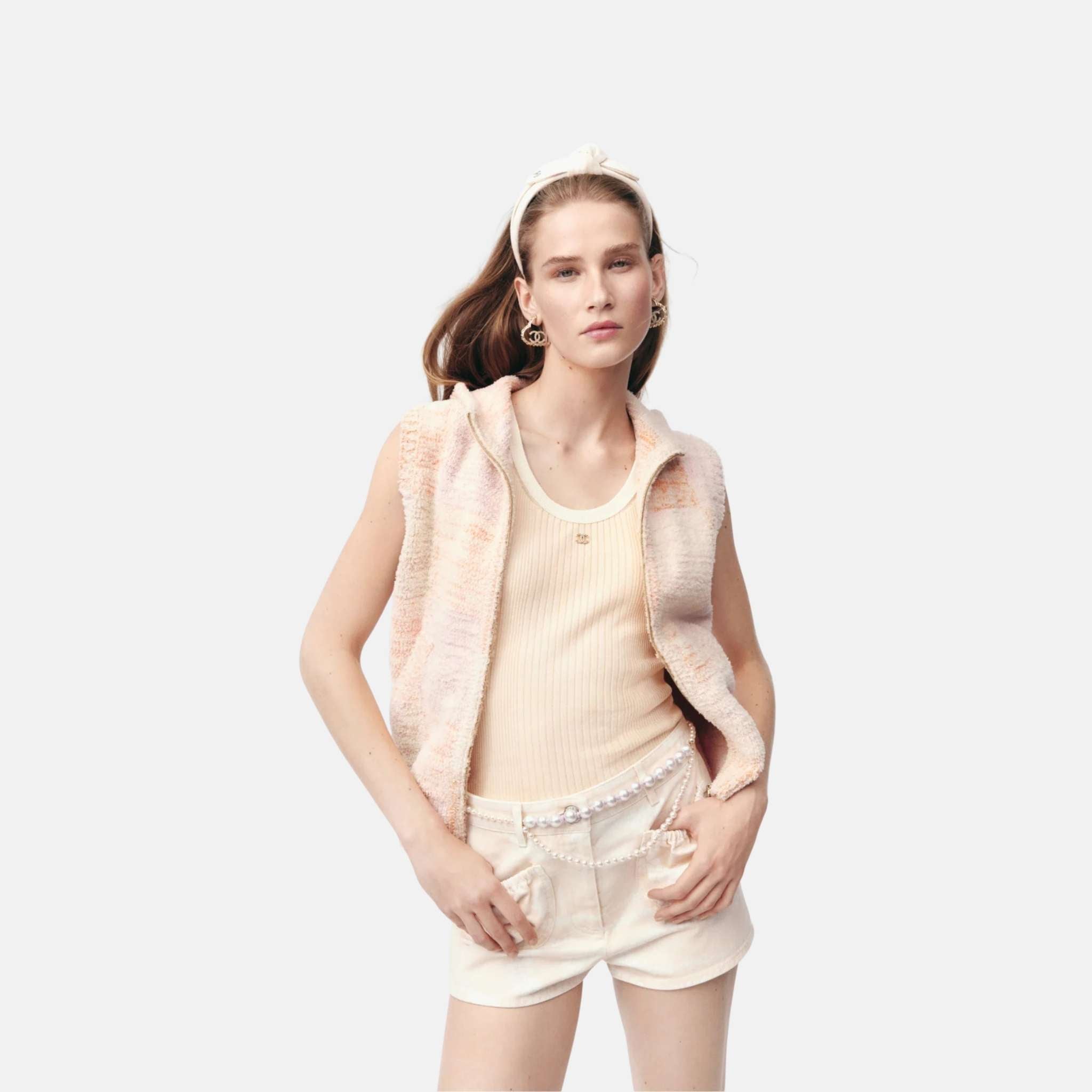 Chanel Shorts In Denim Printed Coco Beach Collection, Orange, Front