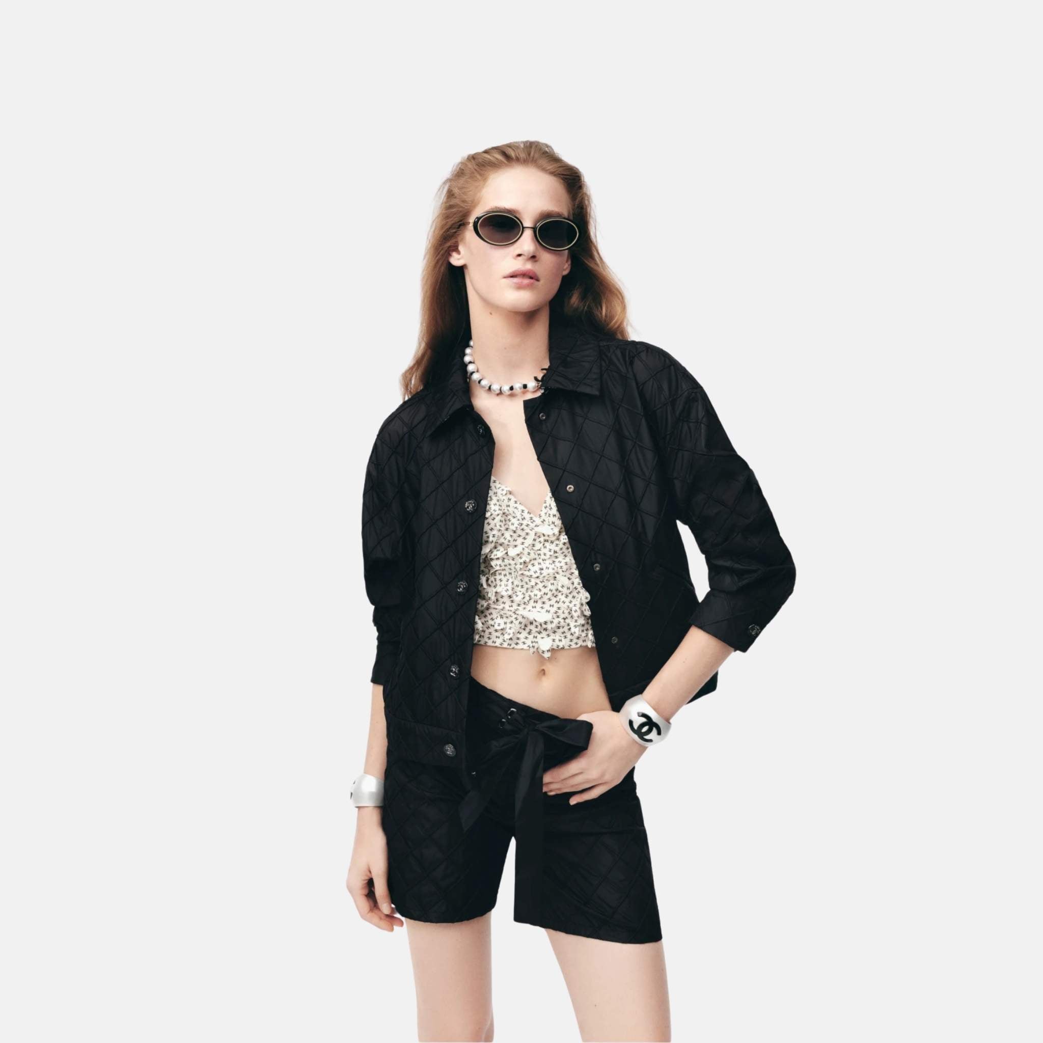 Chanel Shorts In Taffeta Coco Beach Collection, Black, Front