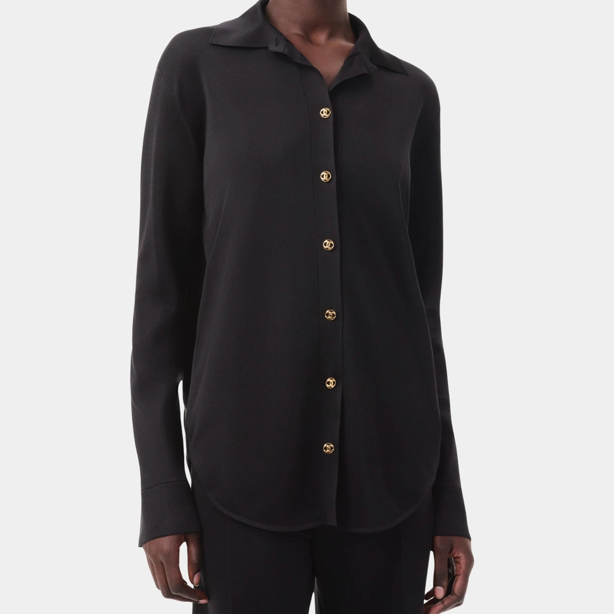 Chanel Silk Shirt in Black, Front
