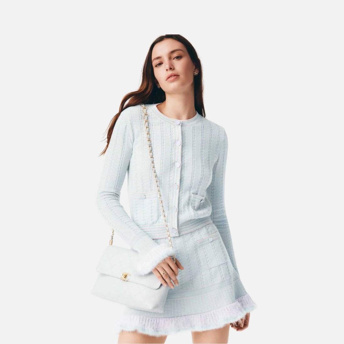 Chanel Skirt in Cashmere, Cotton and Feathers, Front