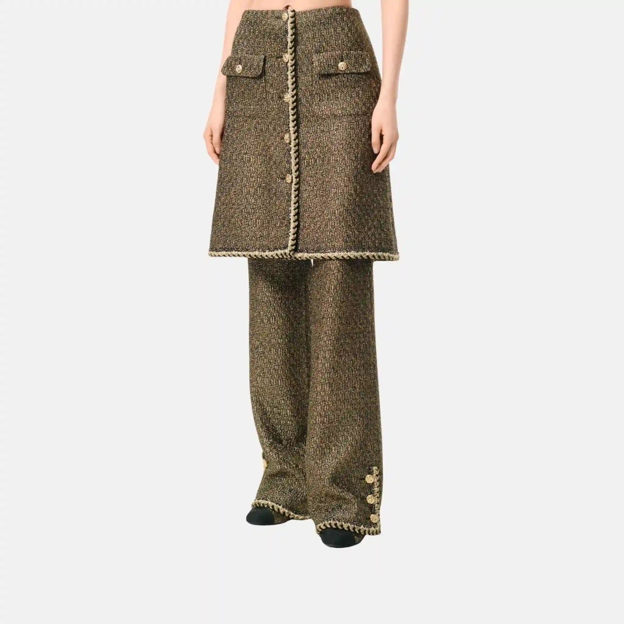 Chanel Skirt Tweed Gold And Black