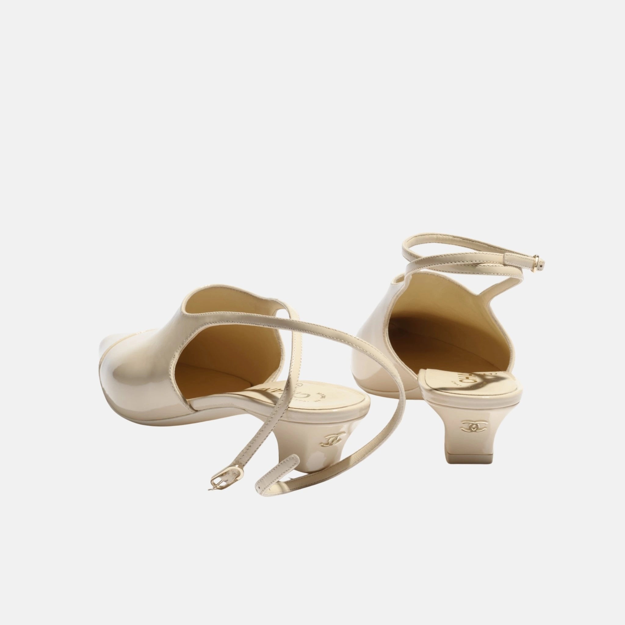 Chanel Slingback in Patent Calfskin, Light Beige, Back