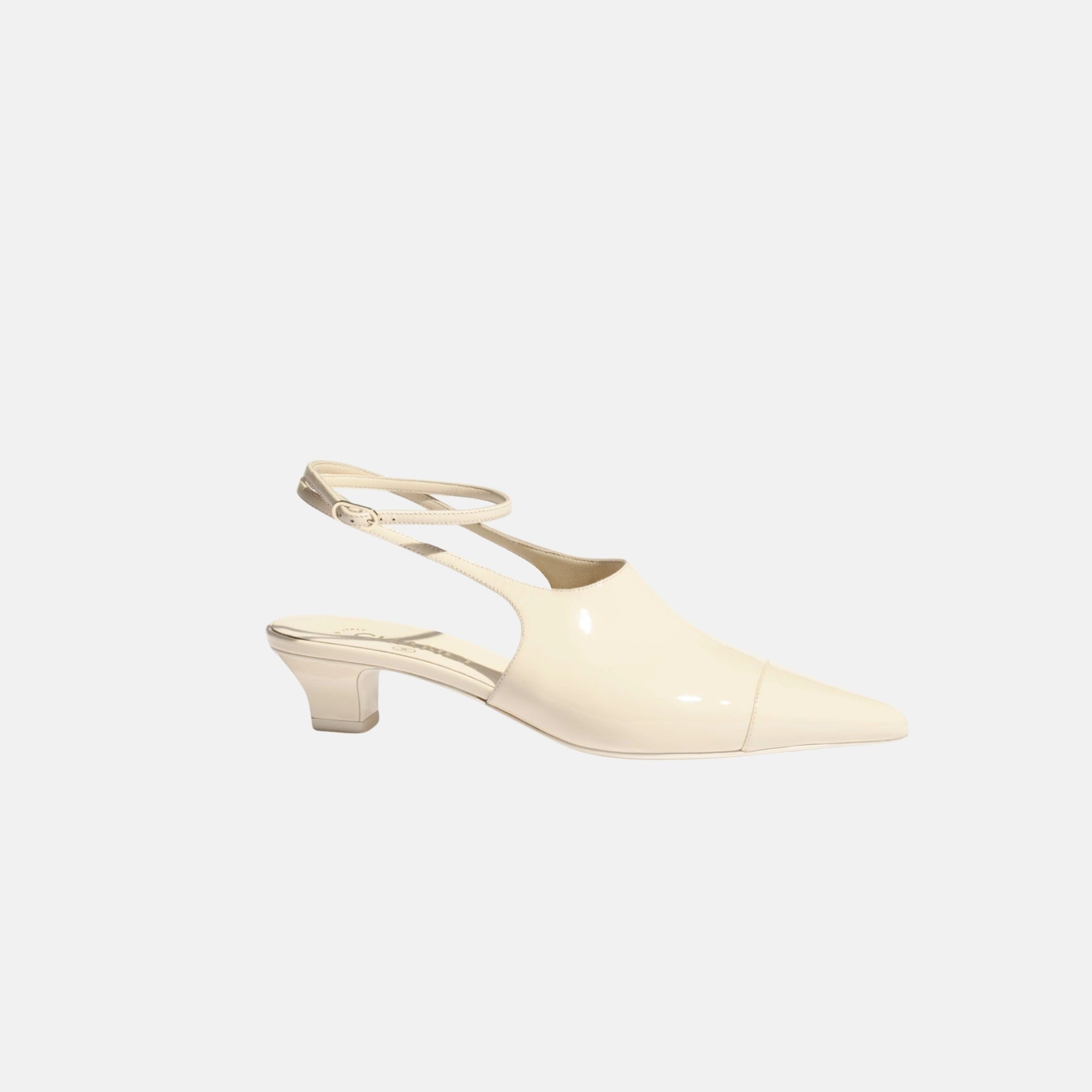 Chanel Slingback in Patent Calfskin, Light Beige, Side