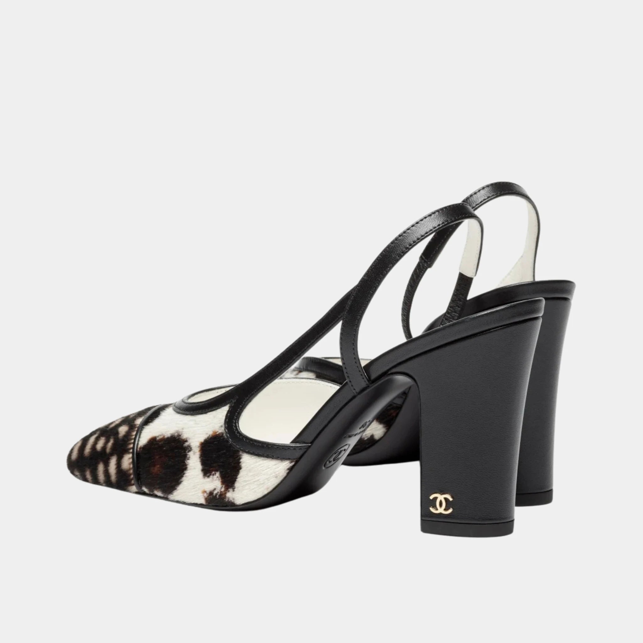 Chanel Slingback in Calfskin & Lambskin, White, Black, Brown, Back