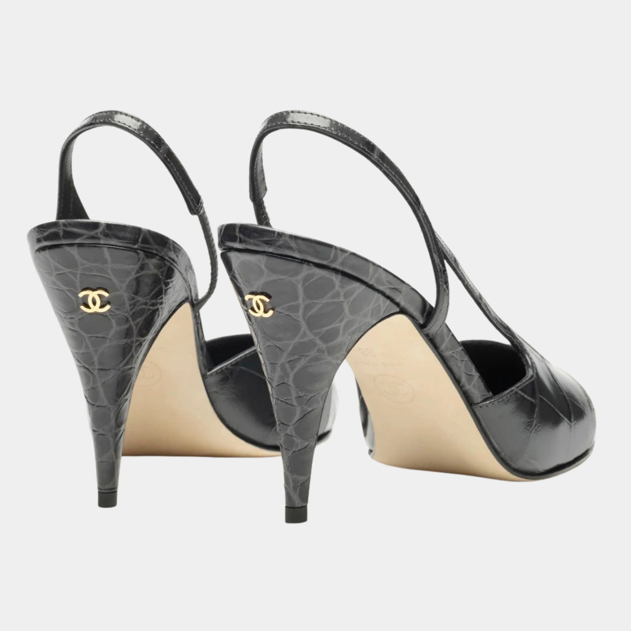 Chanel Slingbacks Crocodile Embossed Calfskin & Patent Calfskin
