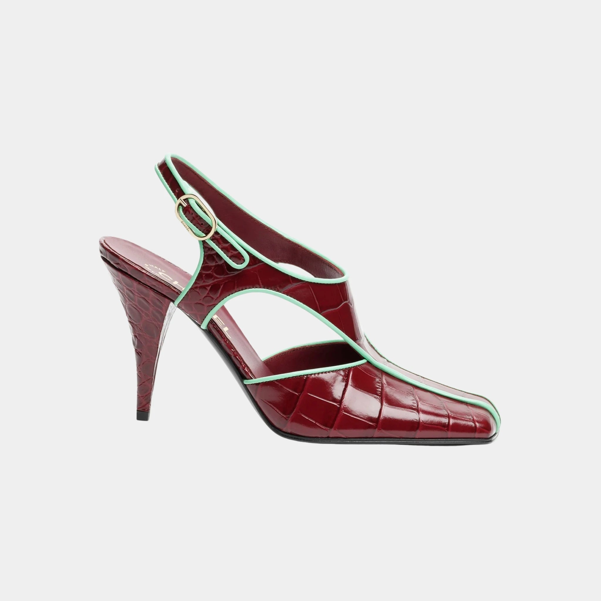 Chanel Slingbacks in Crocodile Embossed Patent Calfskin & Lambskin, Burgundy, Side