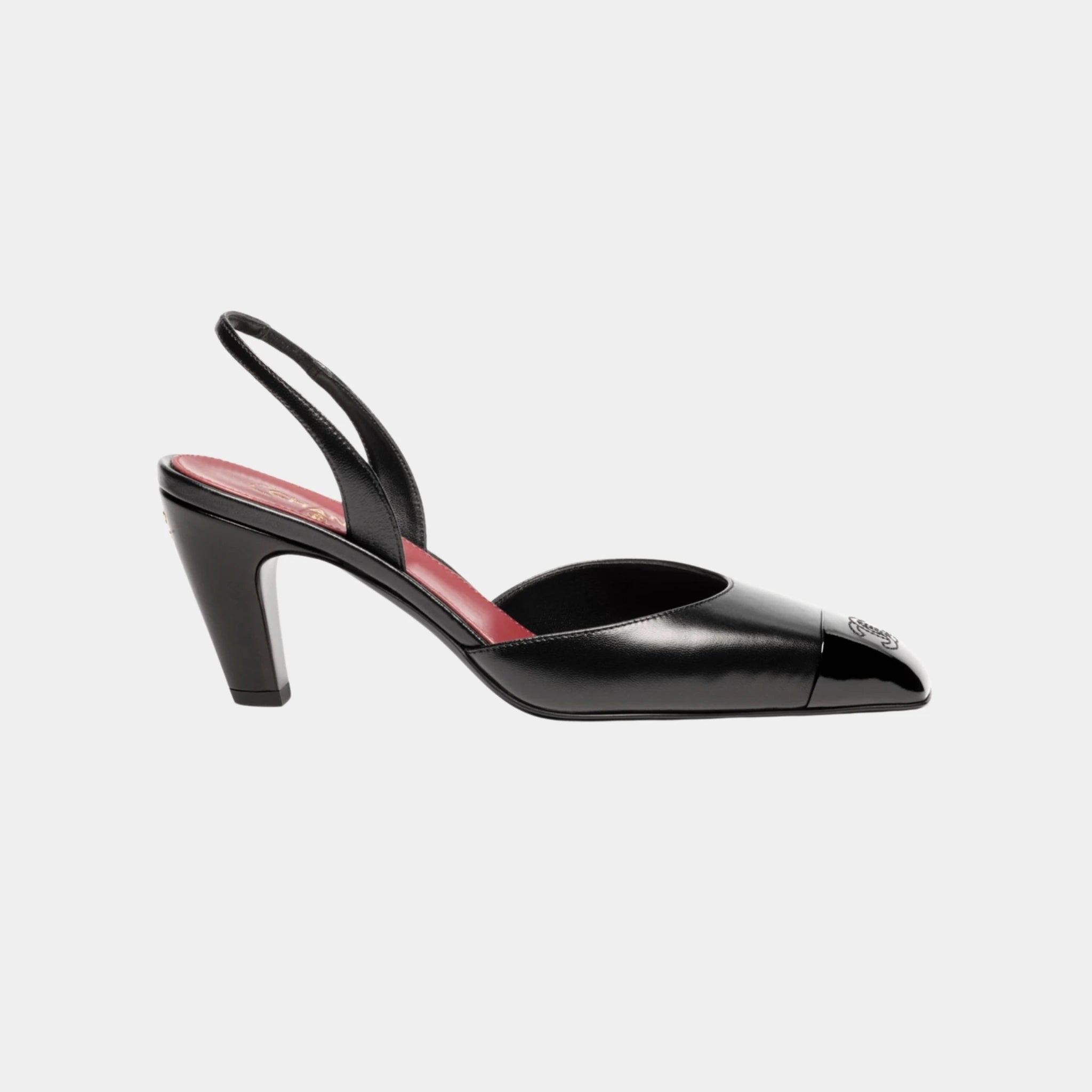 Chanel Slingbacks in Lambskin & Patent Calfskin, Black, Side