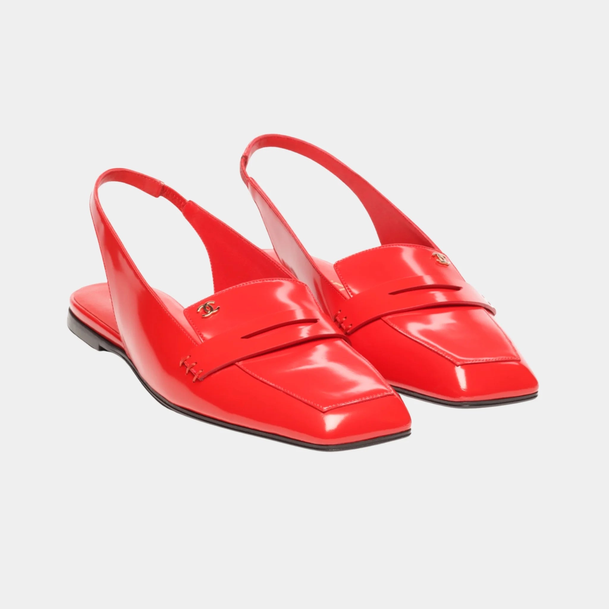 Chanel Slingbacks in Shiny Calfskin, Red, Front
