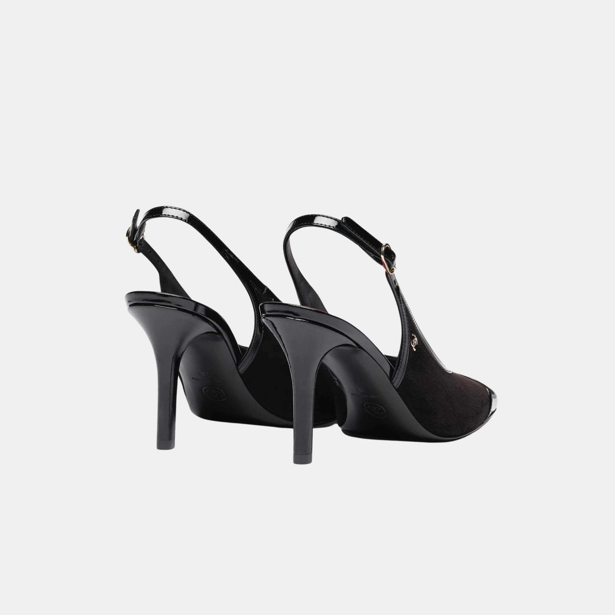 Chanel Slingbacks in Suede Kidskin & Patent Calfskin, Black, Back