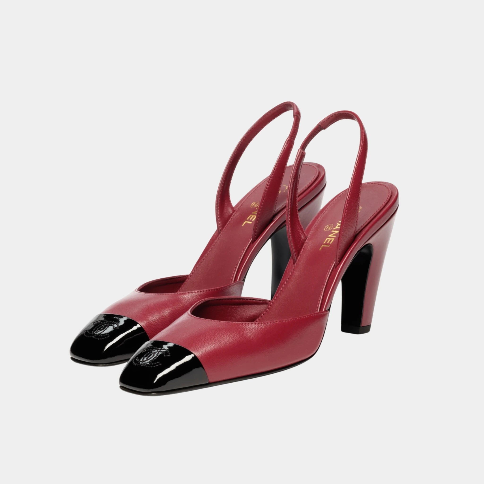 Chanel Slingbacks Lambskin & Patent Calfskin in Burgundy & Black, Front