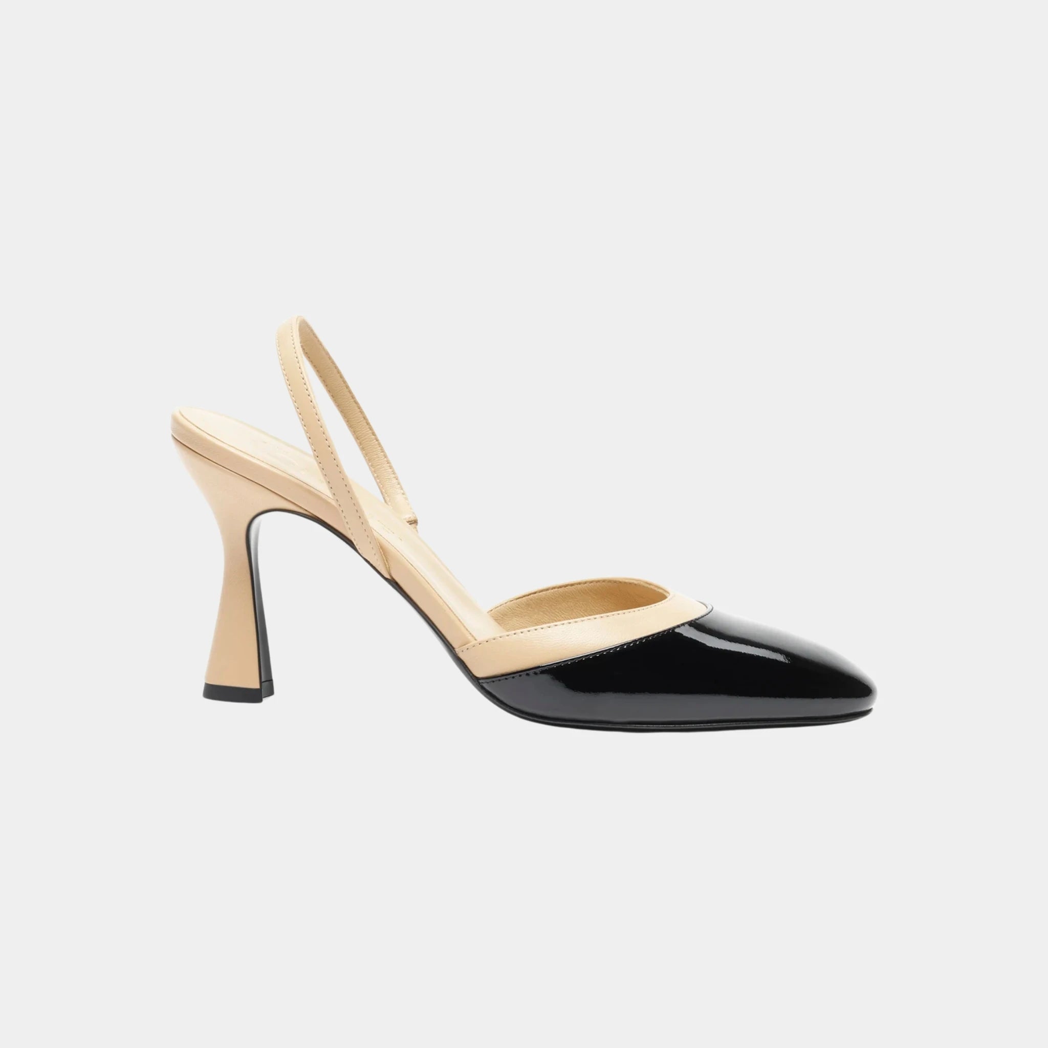 Chanel Slingbacks in Patent Calfskin & Lambskin, Beige, Side