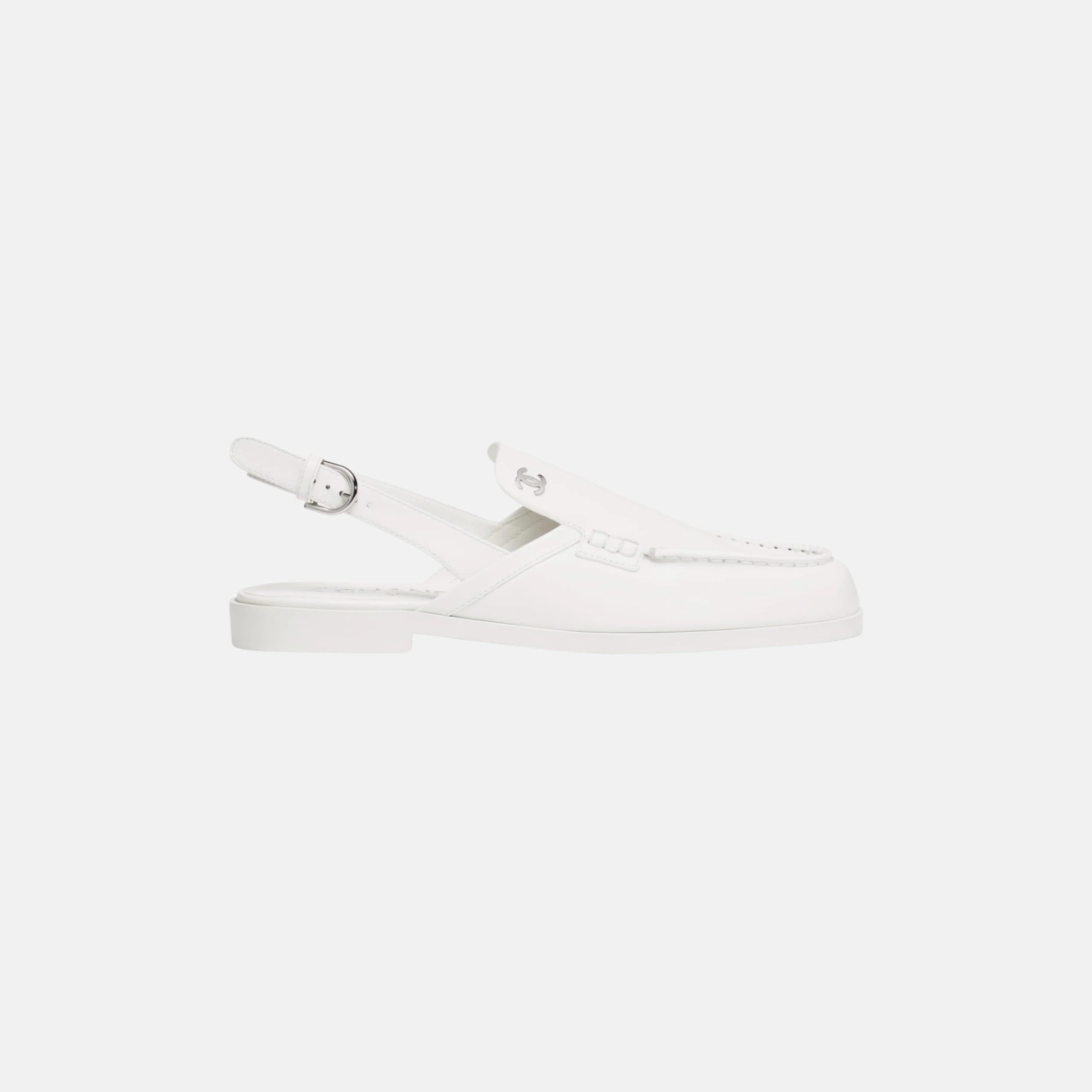 Chanel Slingbacks in Shiny Calfskin, White, Side