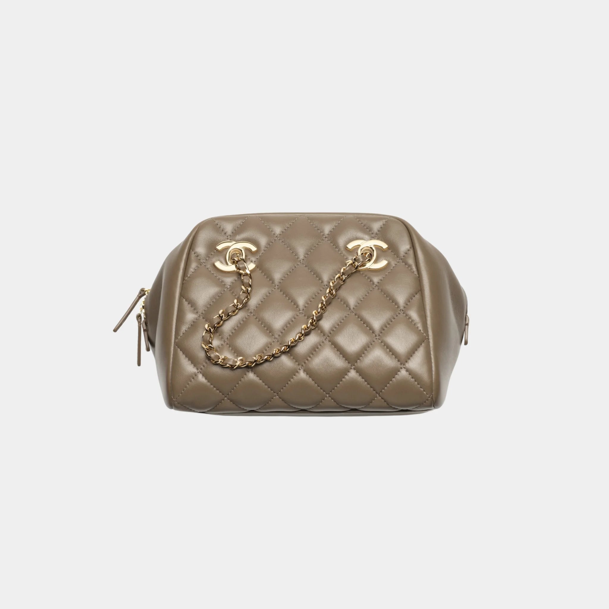 Hermes Small Bowling Bag in Dark Khaki Lambskin, Front