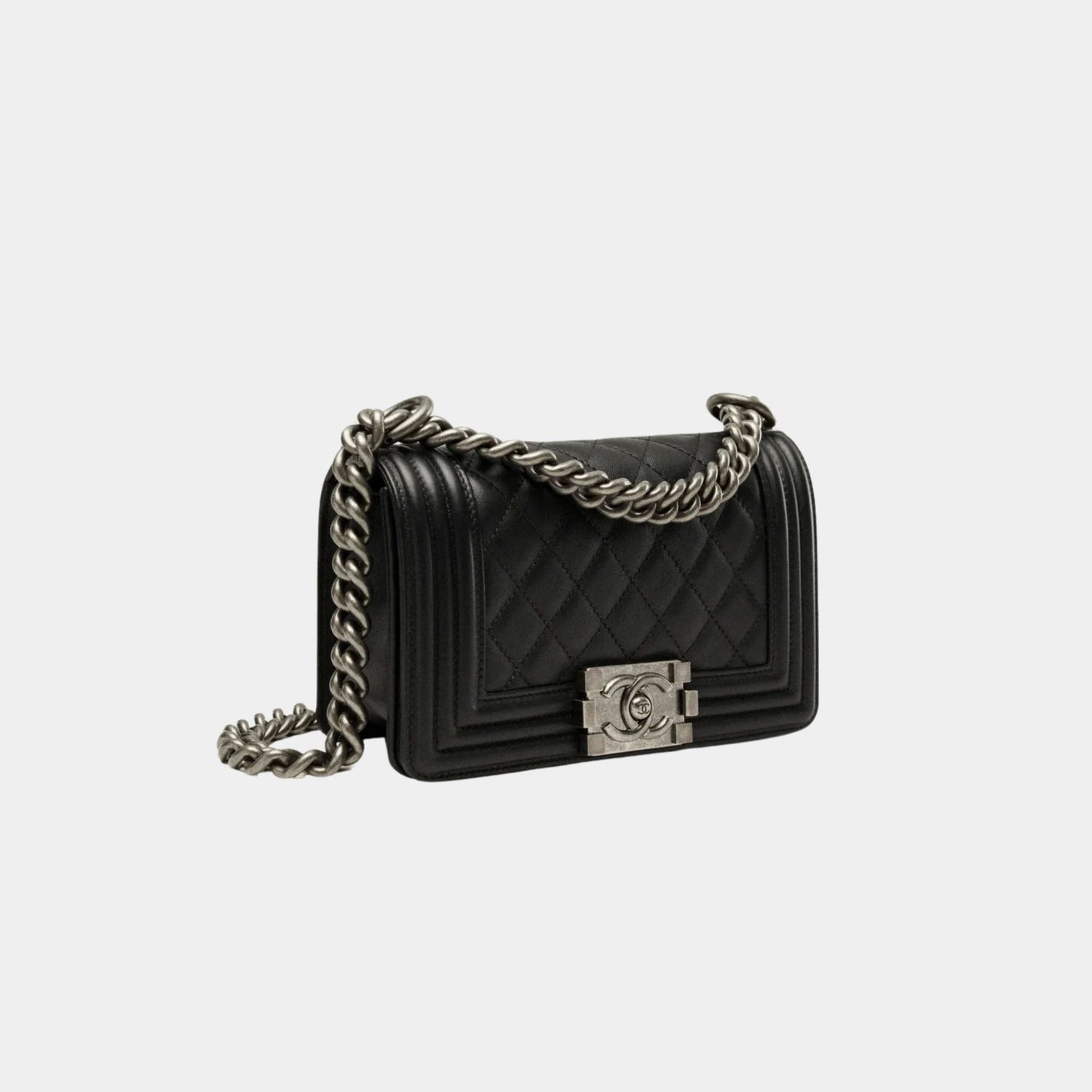 Chanel Small Boy Chanel Handbag Calfskin Ruthenium Finish Metal Black, Side