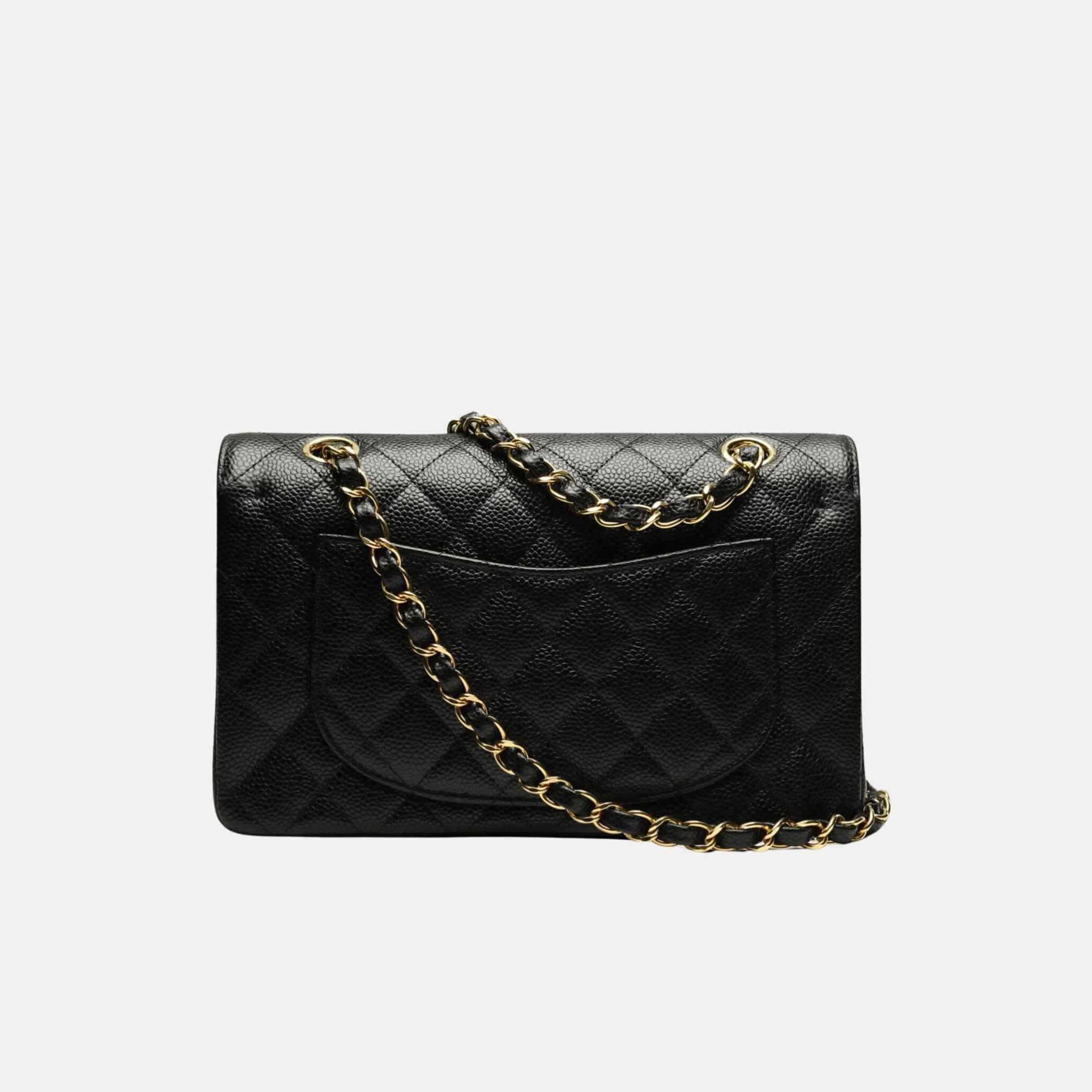 Chanel Small Classic Grained Calfskin Handbag In Gold Tone Metal, Back