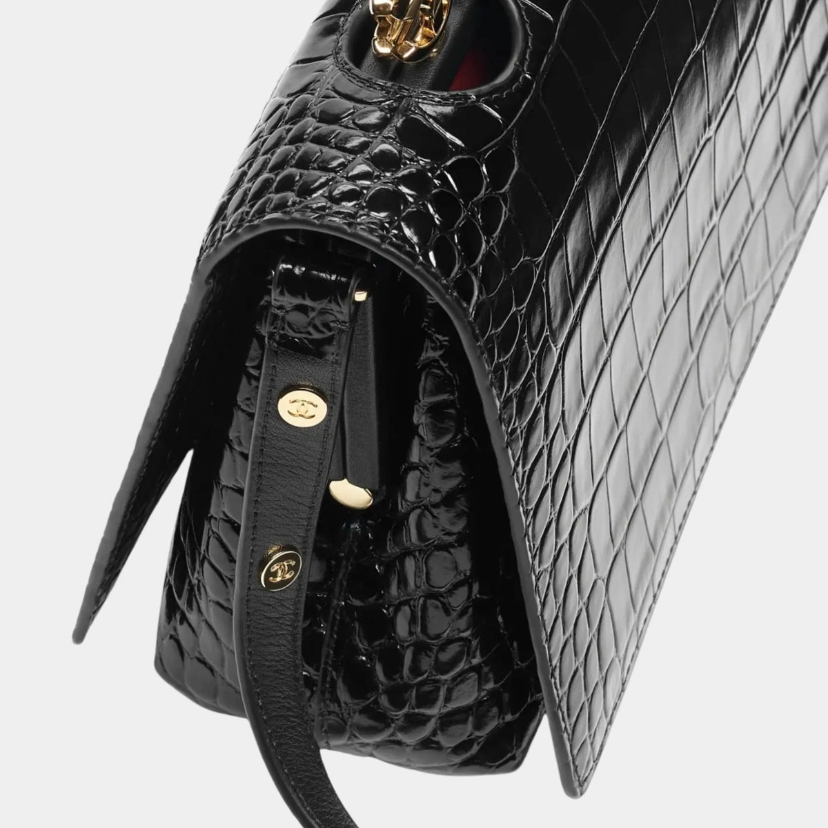 Small Flap Bag Crocodile Embossed Calfskin & Gold-Tone Metal Black