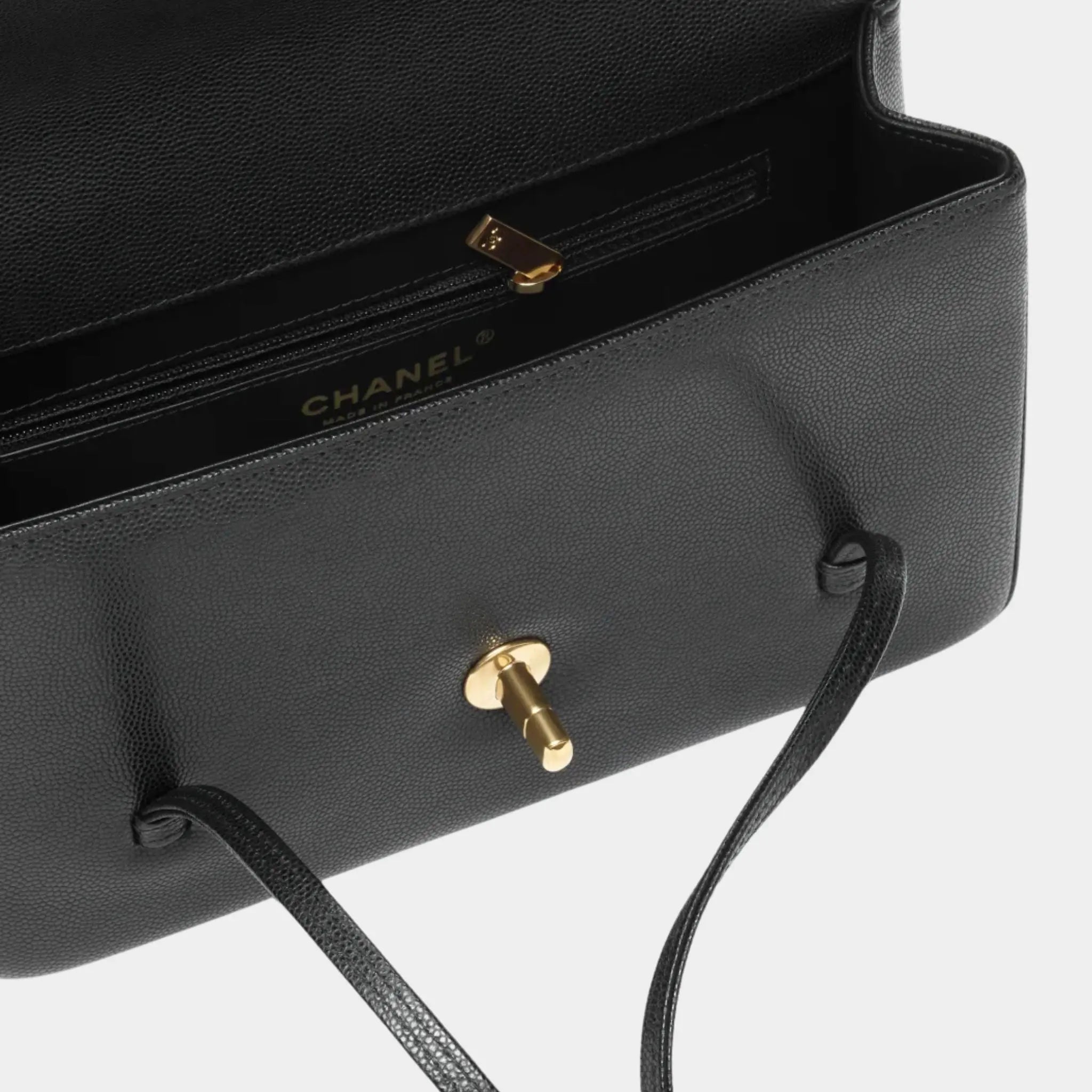 Chanel Small Flap Bag Glossy Grained Calfskin & Gold-Tone Metal Black, Interior