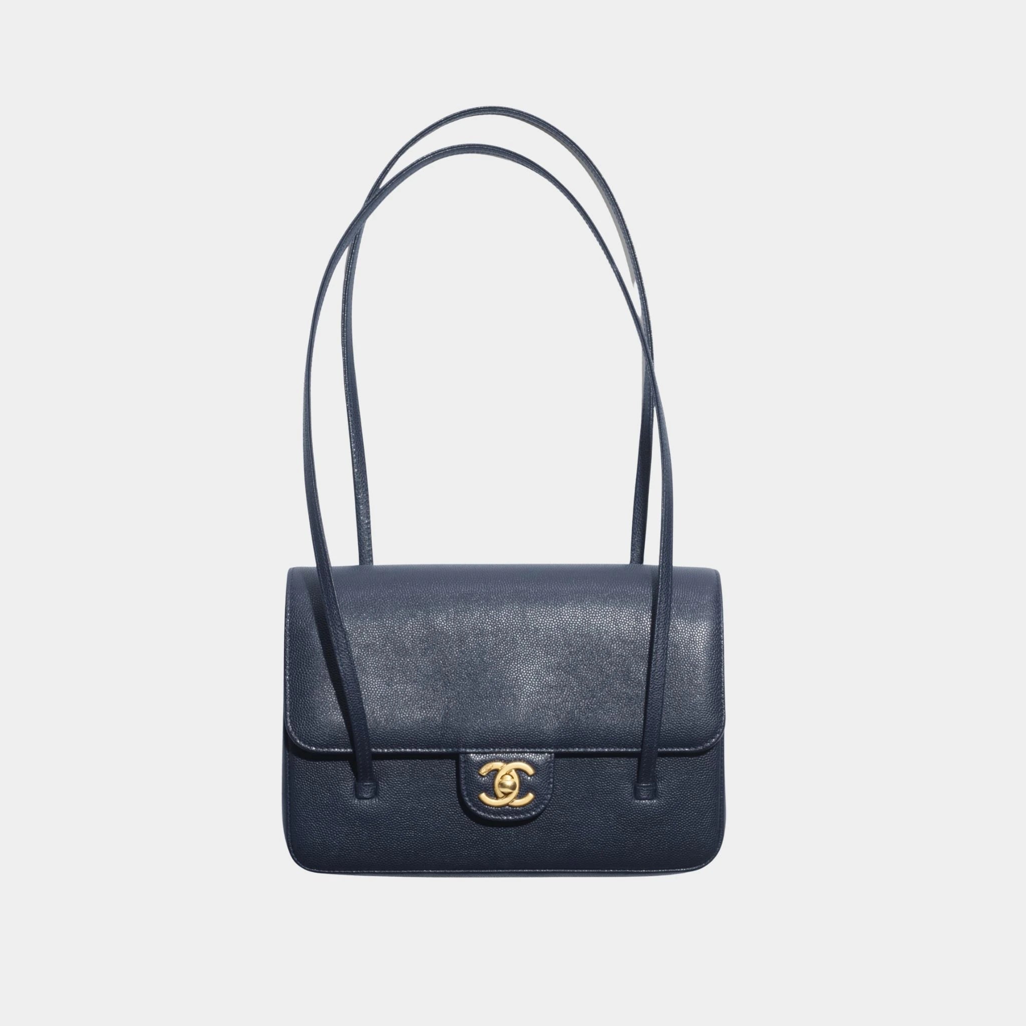 Chanel Small Flap Bag Grained Shiny Calskin & Gold Tone Metal , front