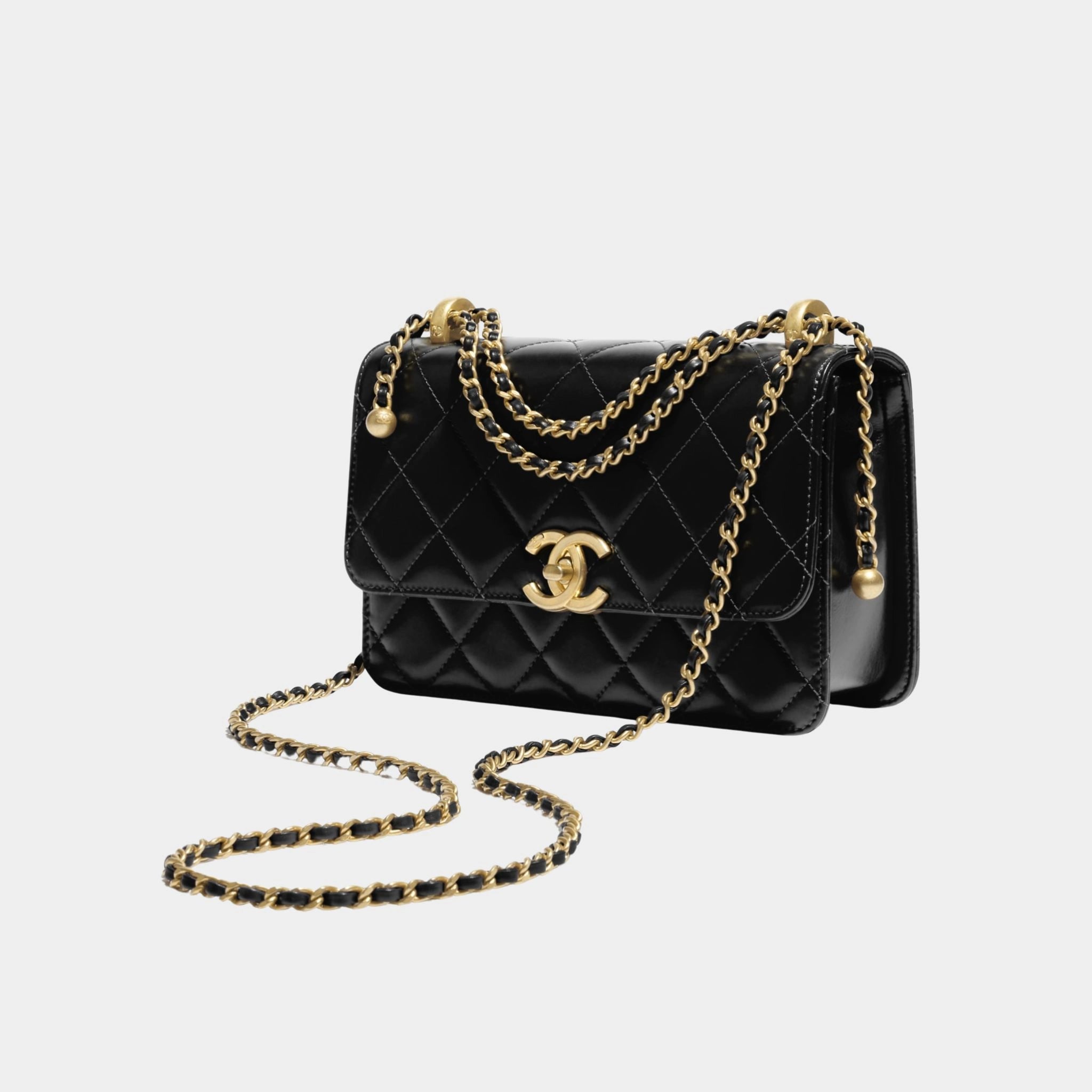 Chanel Small Flap Bag Shiny Calskin & Gold Tone Metal Black