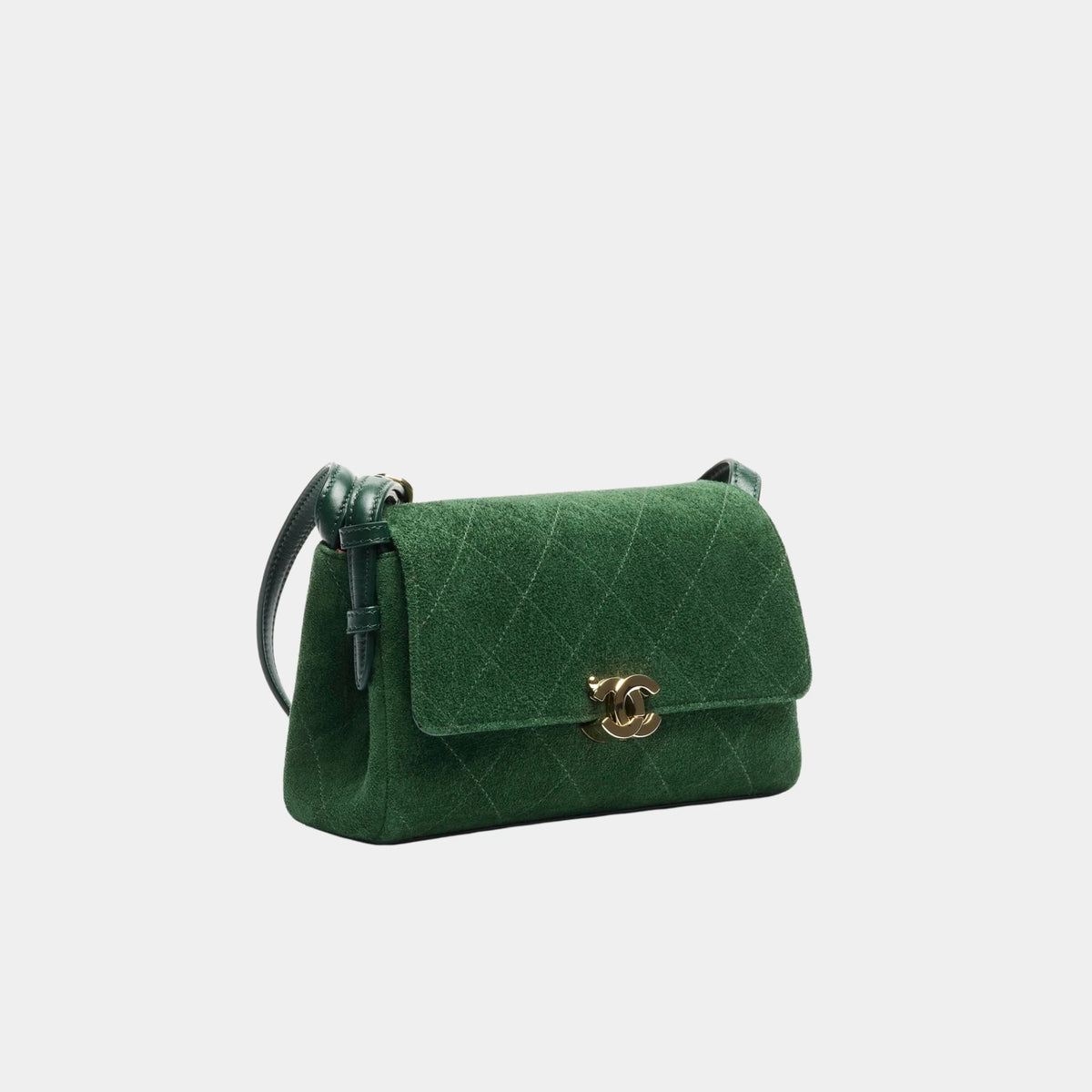 Chanel Small Flap Bag Suede Calfskin & Gold-Tone Metal Dark green