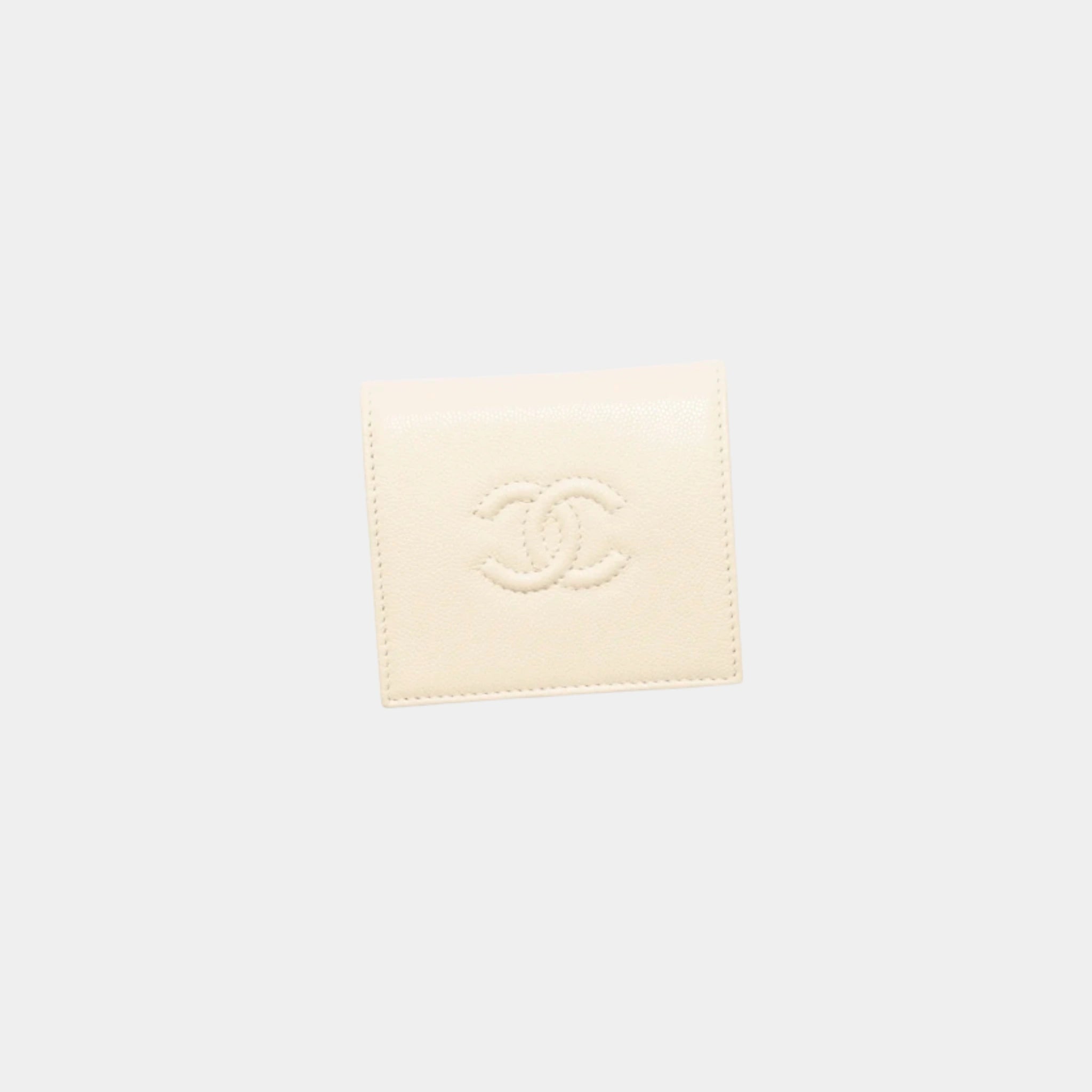 Chanel Small Flap Wallet Grained Shiny Calfskin , Light Beige, Front