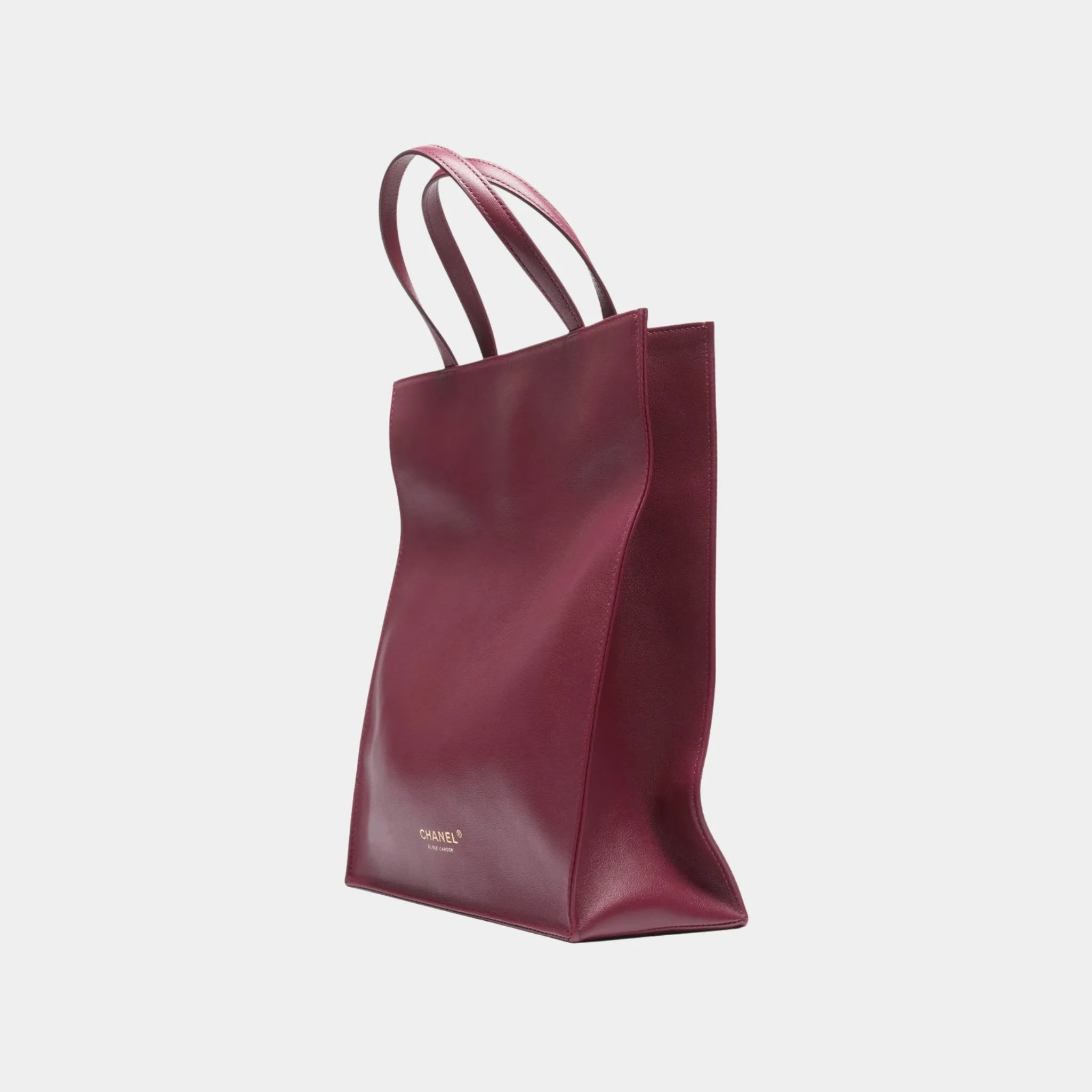 Chanel Small Tote Bag in Calfskin & Gold-Tone Metal, Dark Burgundy, Back