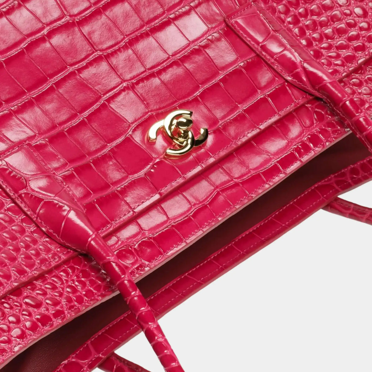 Small Tote Bag Crocodile-embossed Calfskin & Gold-Tone Metal Fuchsia