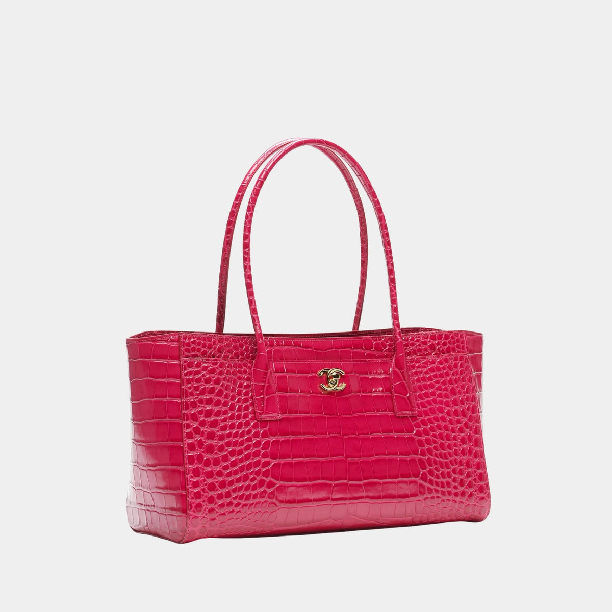 Chanel Small Tote Bag Crocodile-embossed Calfskin & Gold-Tone Metal Fuchsia
