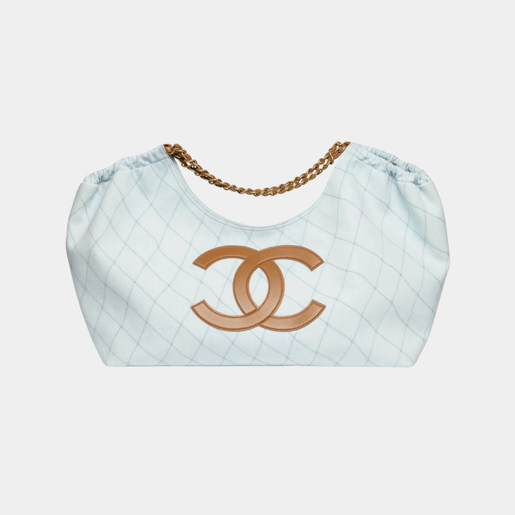 Small Tote Bag Denim Calfskin & Gold Metal