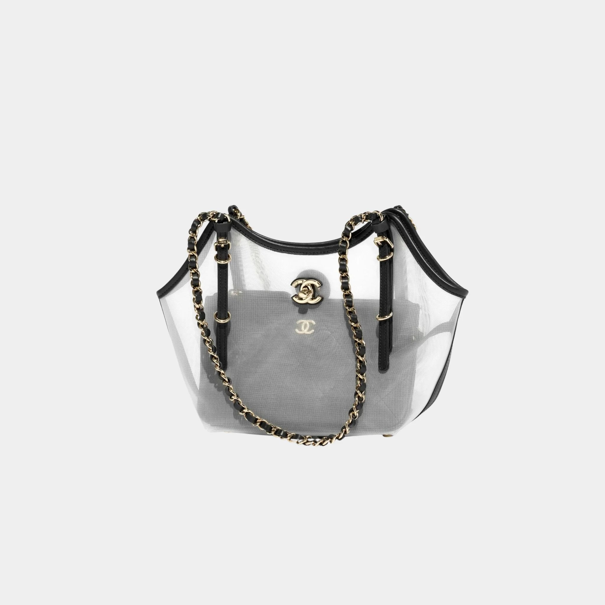 Small Tote Bag Fishnet Calfskin & Gold-Tone Metal Transparent & Black