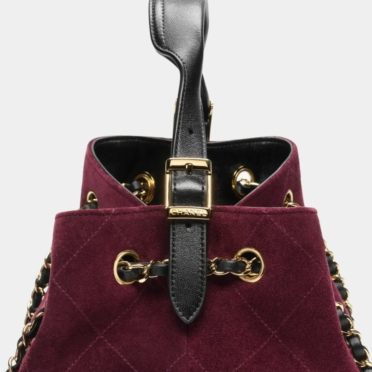 Chanel Small Tote Bag Suede Calfskin Shiny Lambskin & Gold-Tone Metal Burgundy & black